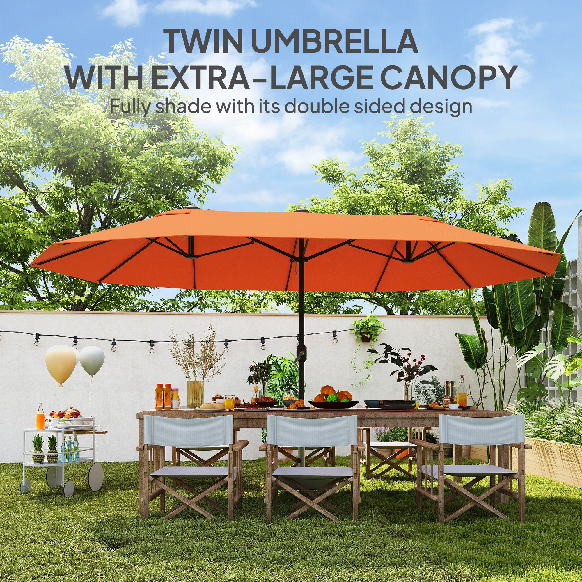 Outsunny 4.6m Double-Sided Garden Parasol - Orange - North Peak Garden Furniture