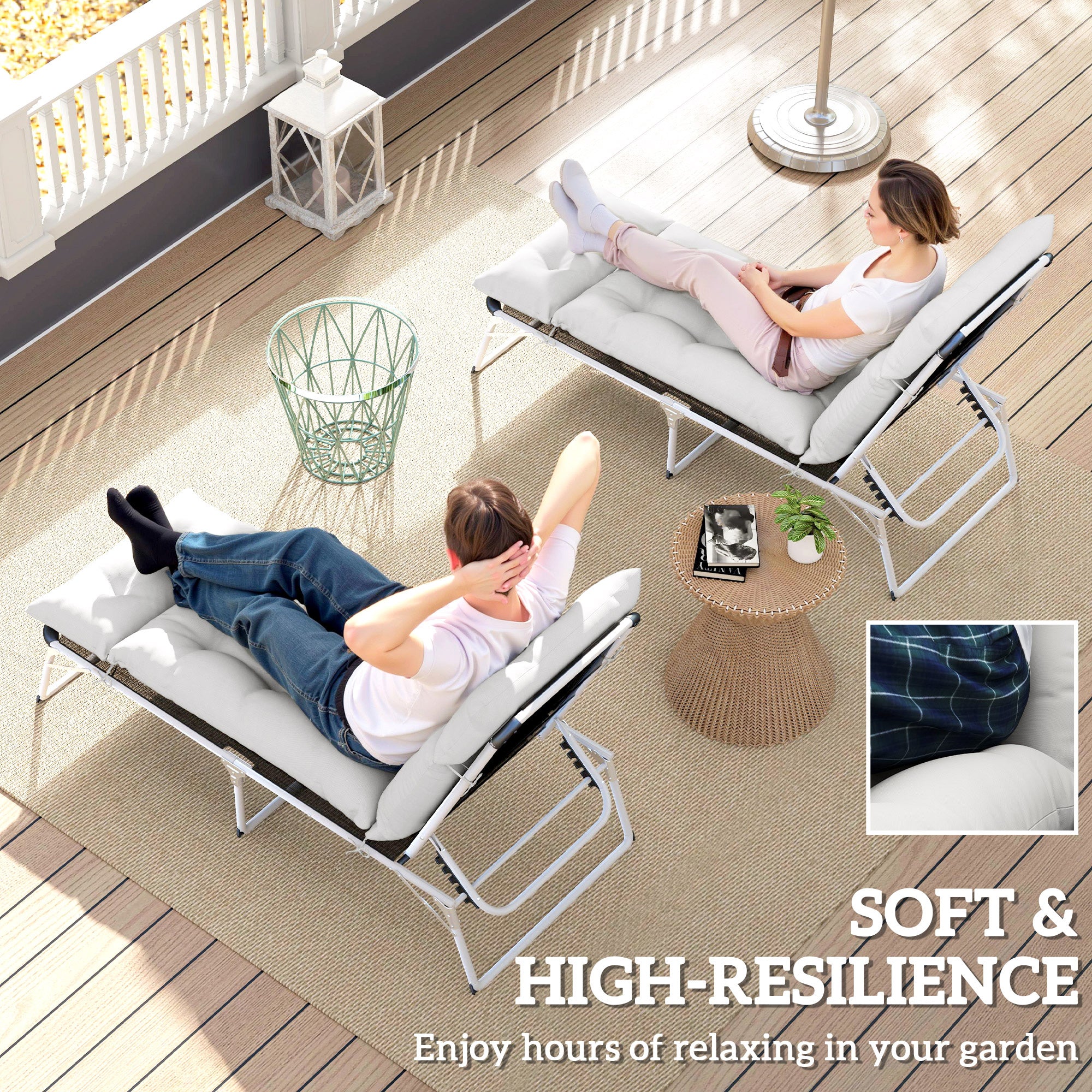 Outsunny Set of Two 190 x 56cm Sun Lounger Cushions - Light Grey - North Peak Garden Furniture