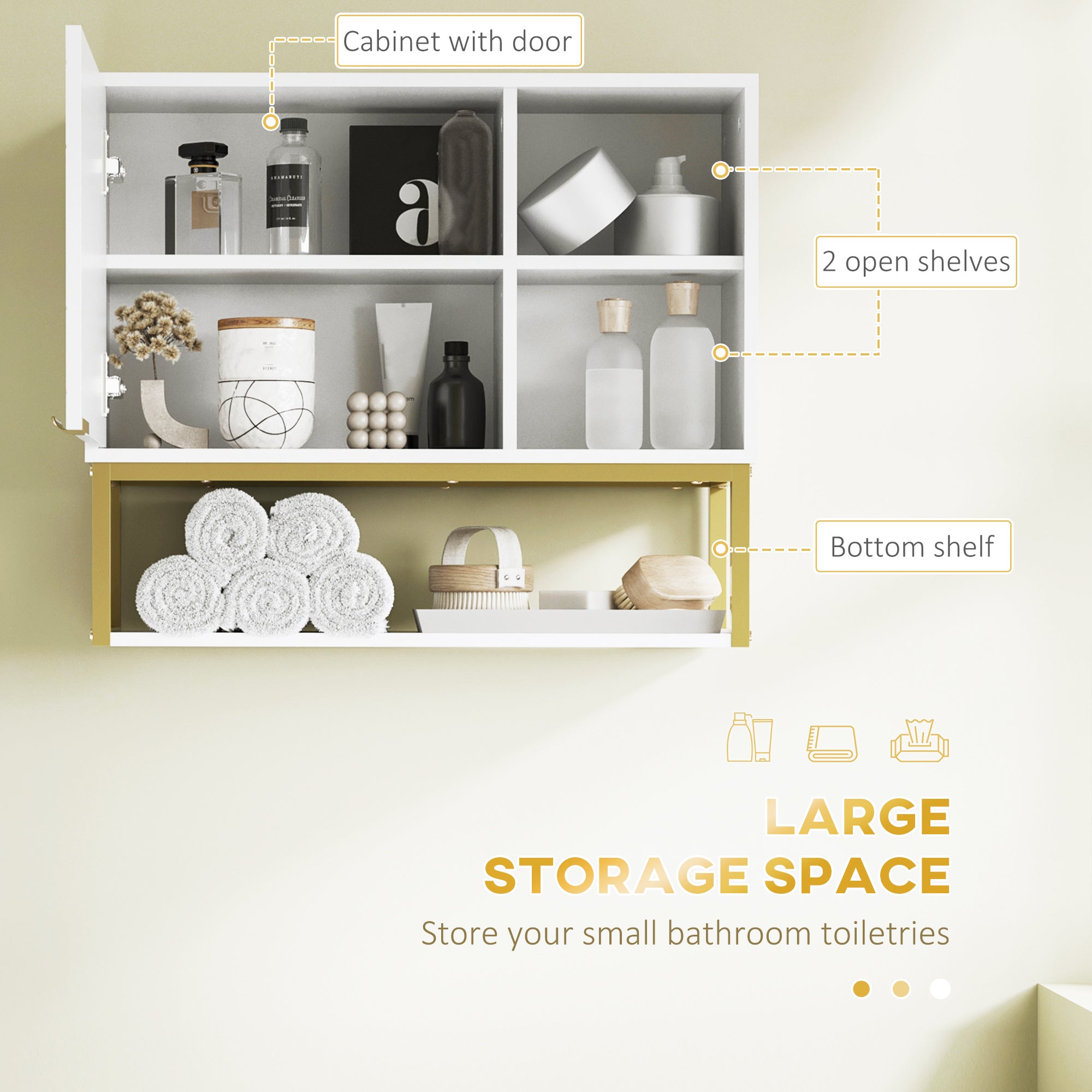 kleankin Bathroom Wall Cabinet, Over Toilet Storage Cabinet with Door and Storage Shelves for Hallway, Living Room, White - North Peak Garden Furniture