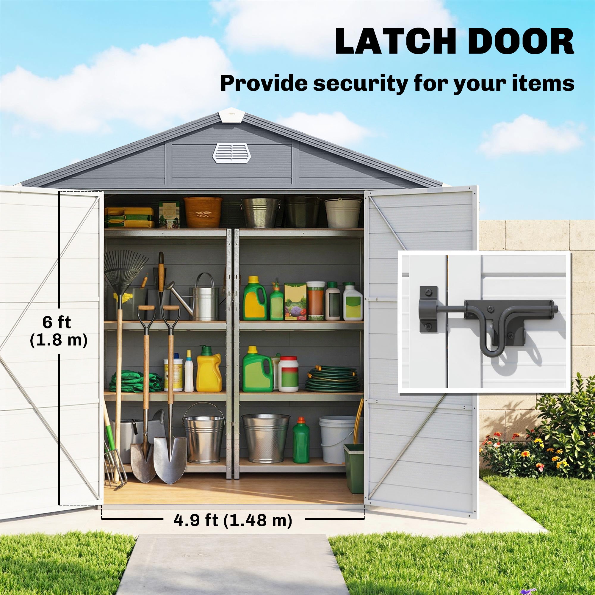 Outsunny 7.9ft x 6.2ft Aluminium Frame and Plastic Wall Shed, with Foundation - Grey