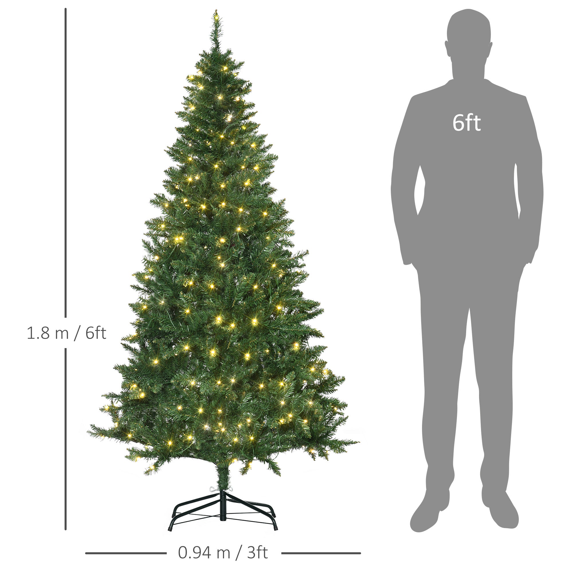 HOMCOM 6FT Christmas Tree Warm White LED Light Holiday Home Decoration, Green - North Peak Garden Furniture