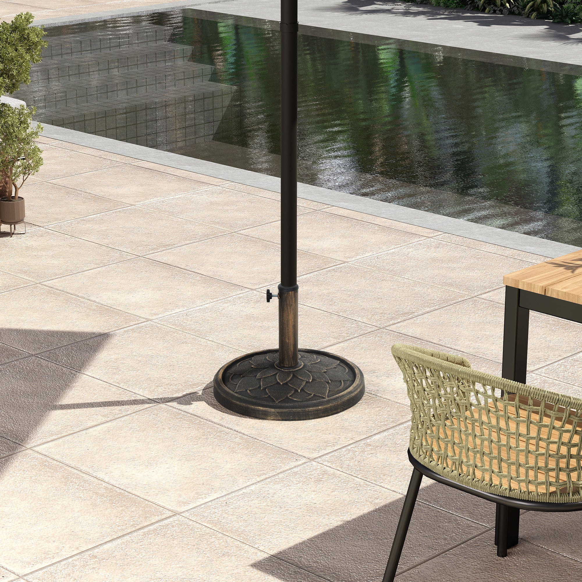 Outsunny 12kg Resin Garden Parasol Base, Round Umbrella Base, Heavy Duty Sun Umbrella Base for 32, 38, 48 mm Umbrella Poles for Deck Poolside, Bronze Tone - North Peak Garden Furniture