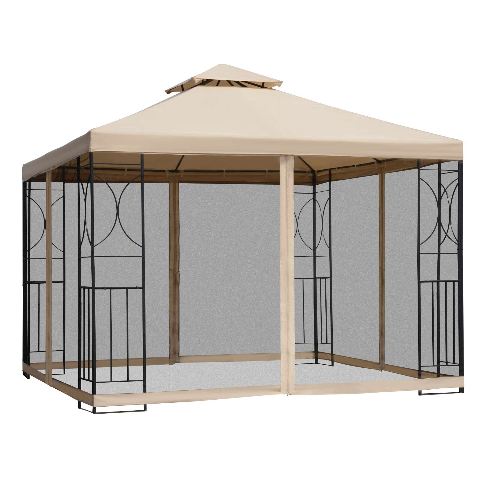 Outsunny 3(m) x 3(m) Garden Gazebo, Double Roof Outdoor Gazebo Canopy Shelter with Netting, Solid Steel Frame for Garden, Lawn, Backyard and Deck - North Peak Garden Furniture