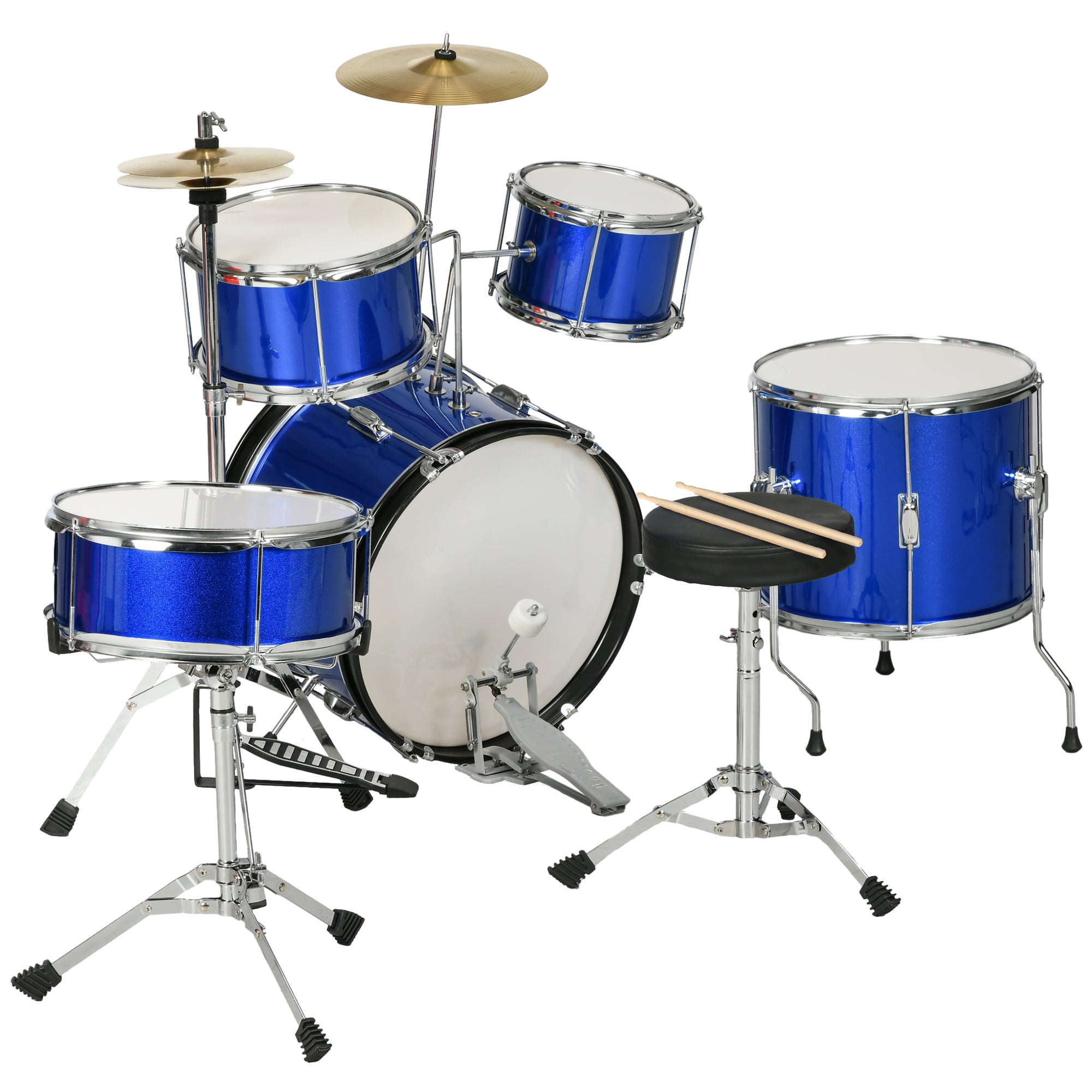 AIYAPLAY 11-Piece Kids Drum Kits w/ Stool, Drumsticks, Pedal, Cymbals, for 3-6 Years, Blue - North Peak Garden Furniture