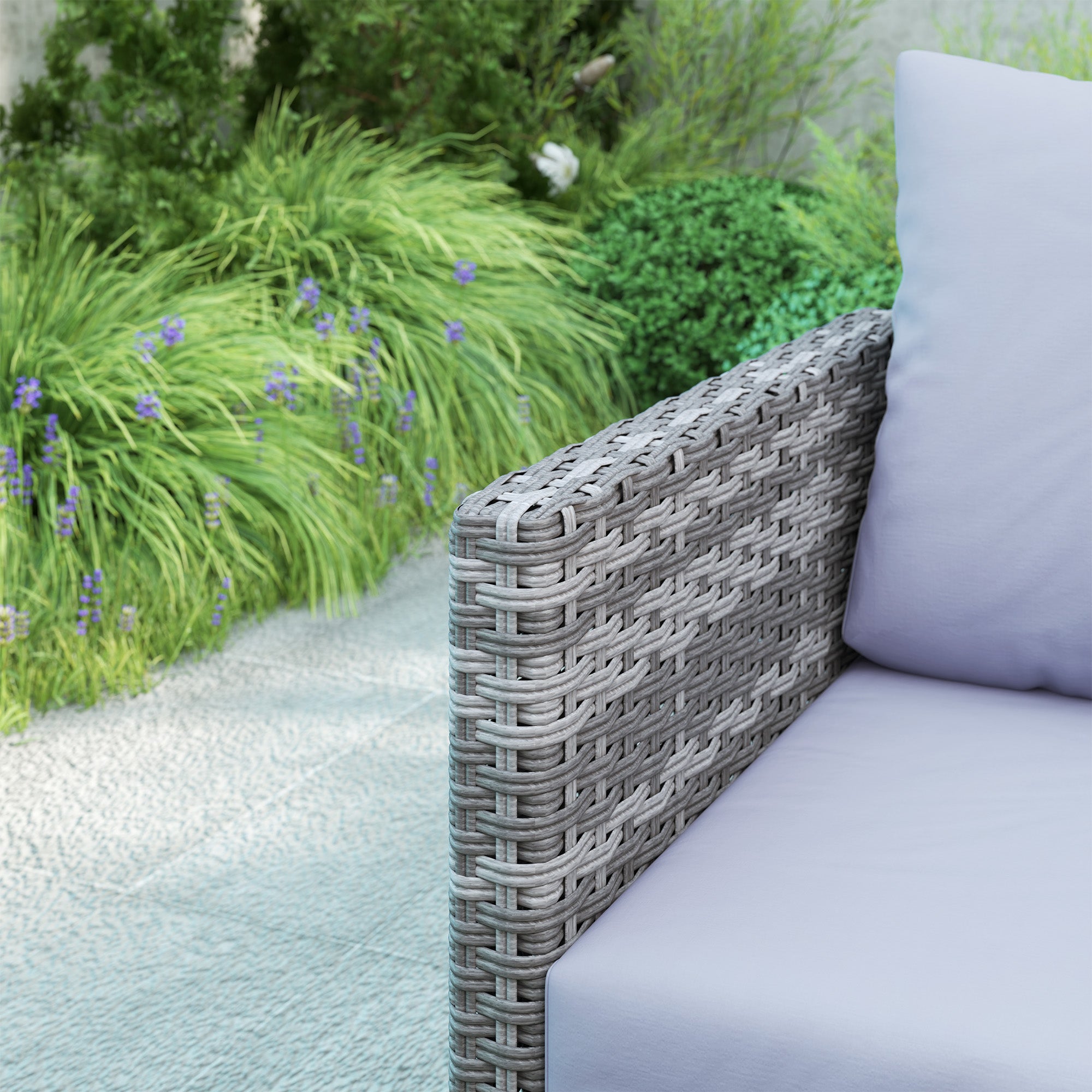 Outsunny 9 Piece Rattan Garden Furniture Set, 8 Seater Garden Corner Sofa with Cushions and Glass Top Table, Sectional Outdoor Furniture Conservatory Set for Patio, Light Grey - North Peak Garden Furniture