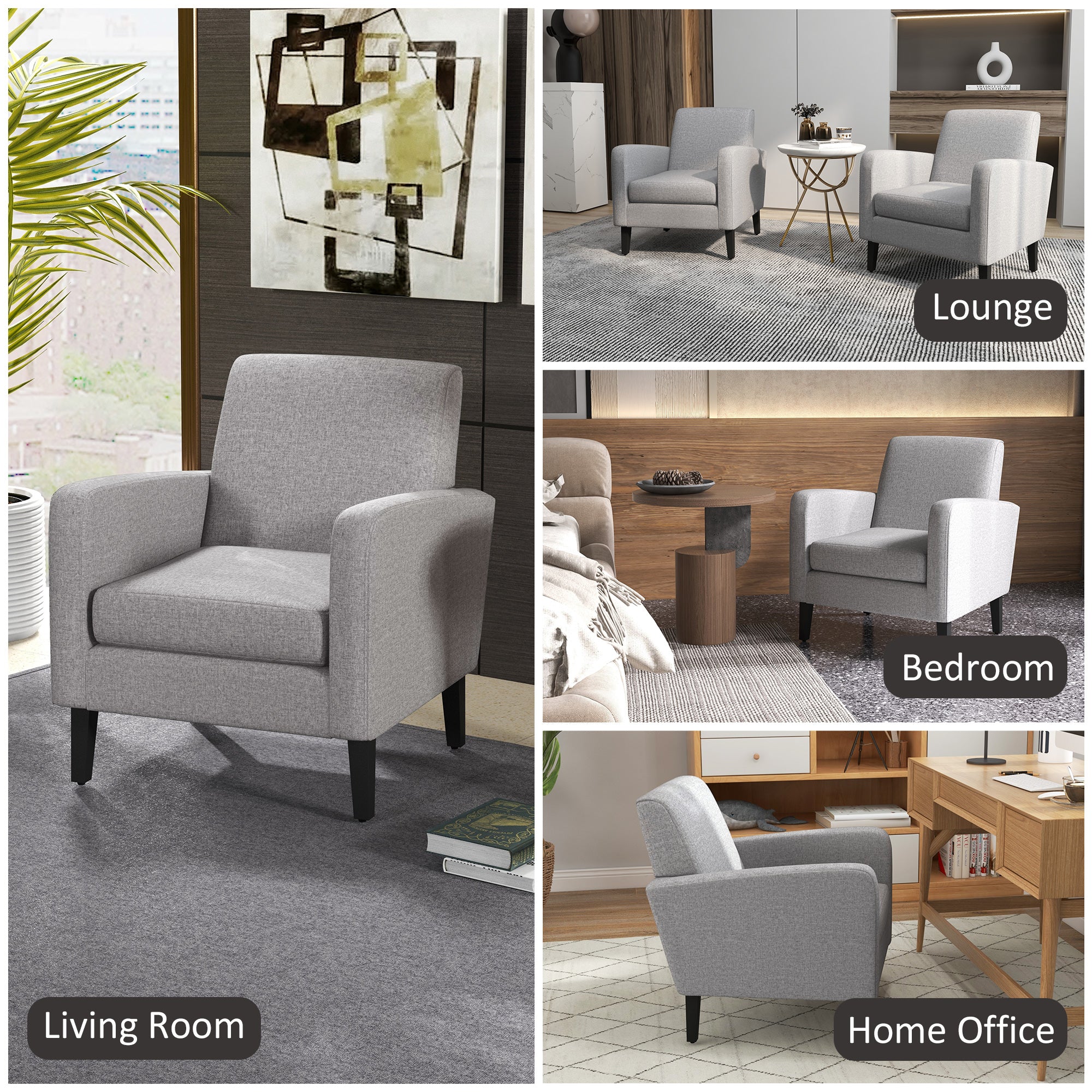 HOMCOM Linen-Look Boxy Armchair - Light Grey - North Peak Garden Furniture