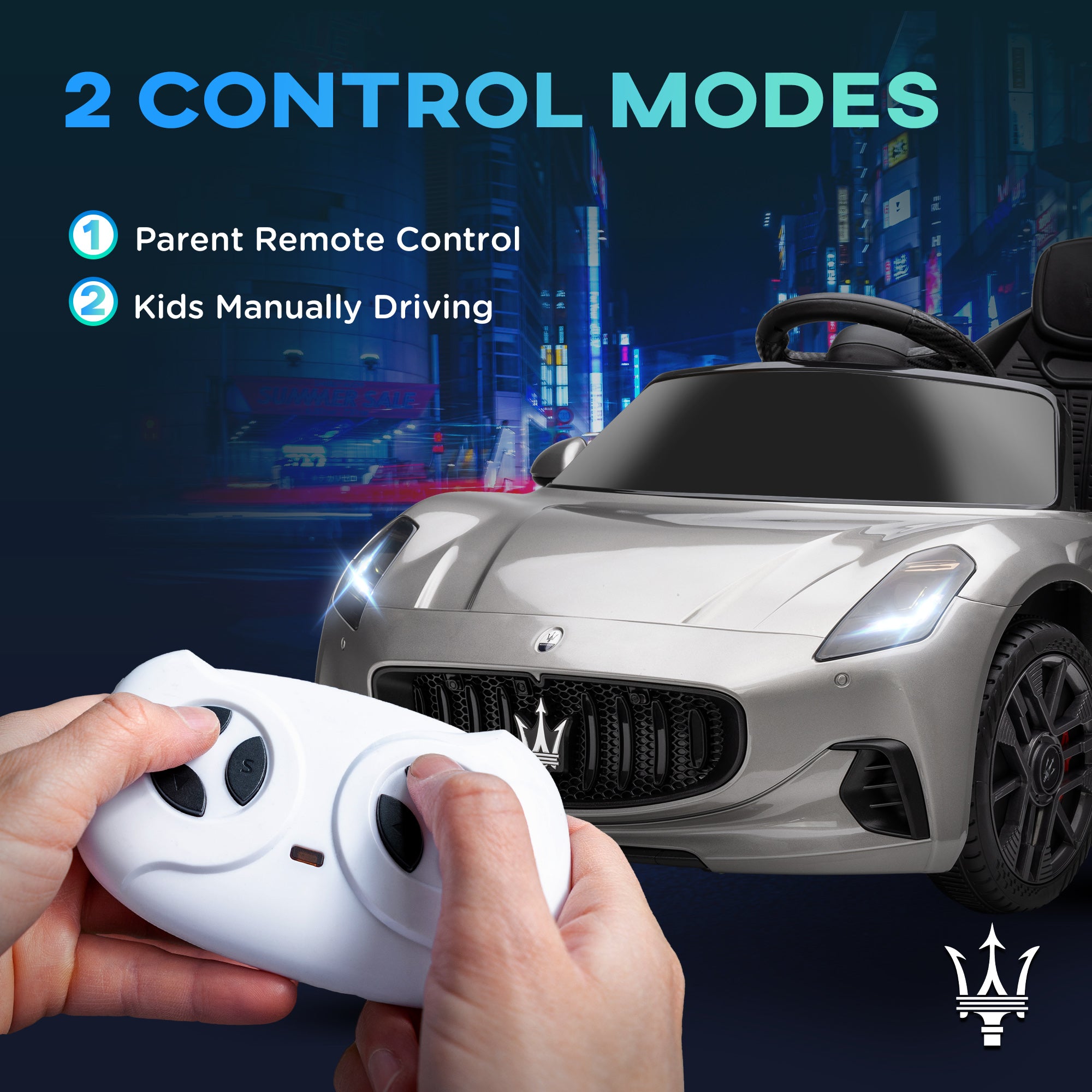 AIYAPLAY 12V Maserati Gran Turismo Folgore Lincesed Kids Electric Car with Remote Control, Soft Start, Grey