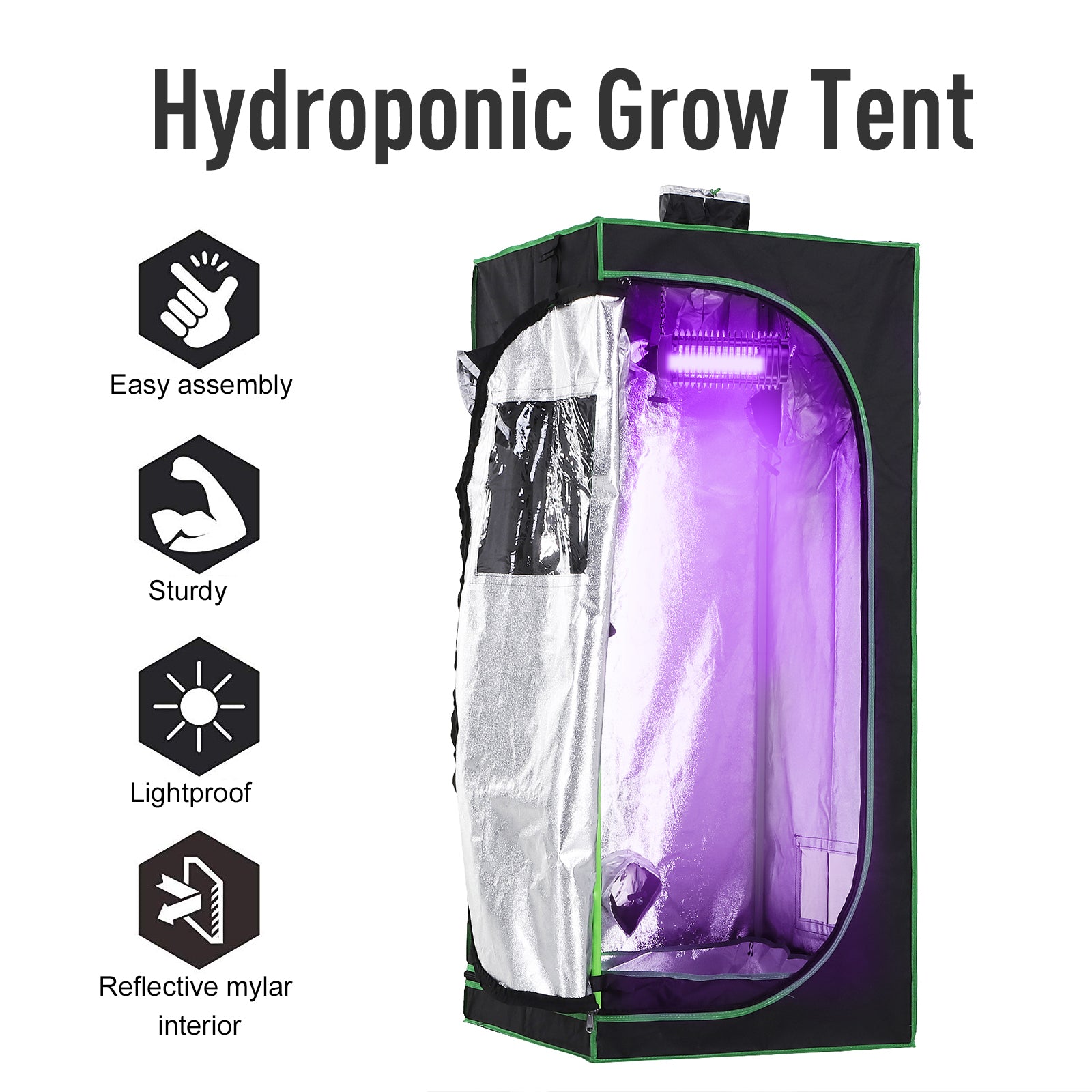 Outsunny Mylar Hydroponic Grow Tent with Adjustable Vents and Floor Tray for Indoor Plant Growing, 60 x 60 x 140cm - North Peak Garden Furniture