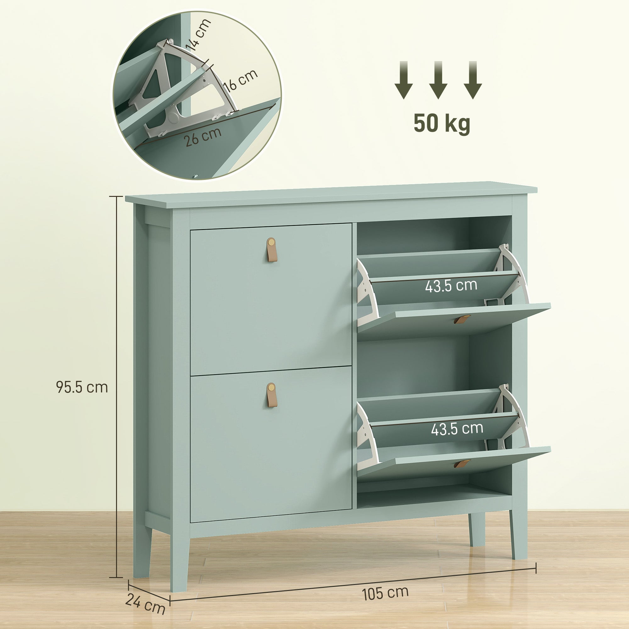 HOMCOM Modern Four-Drawer Shoe Cabinet - Green - North Peak Garden Furniture