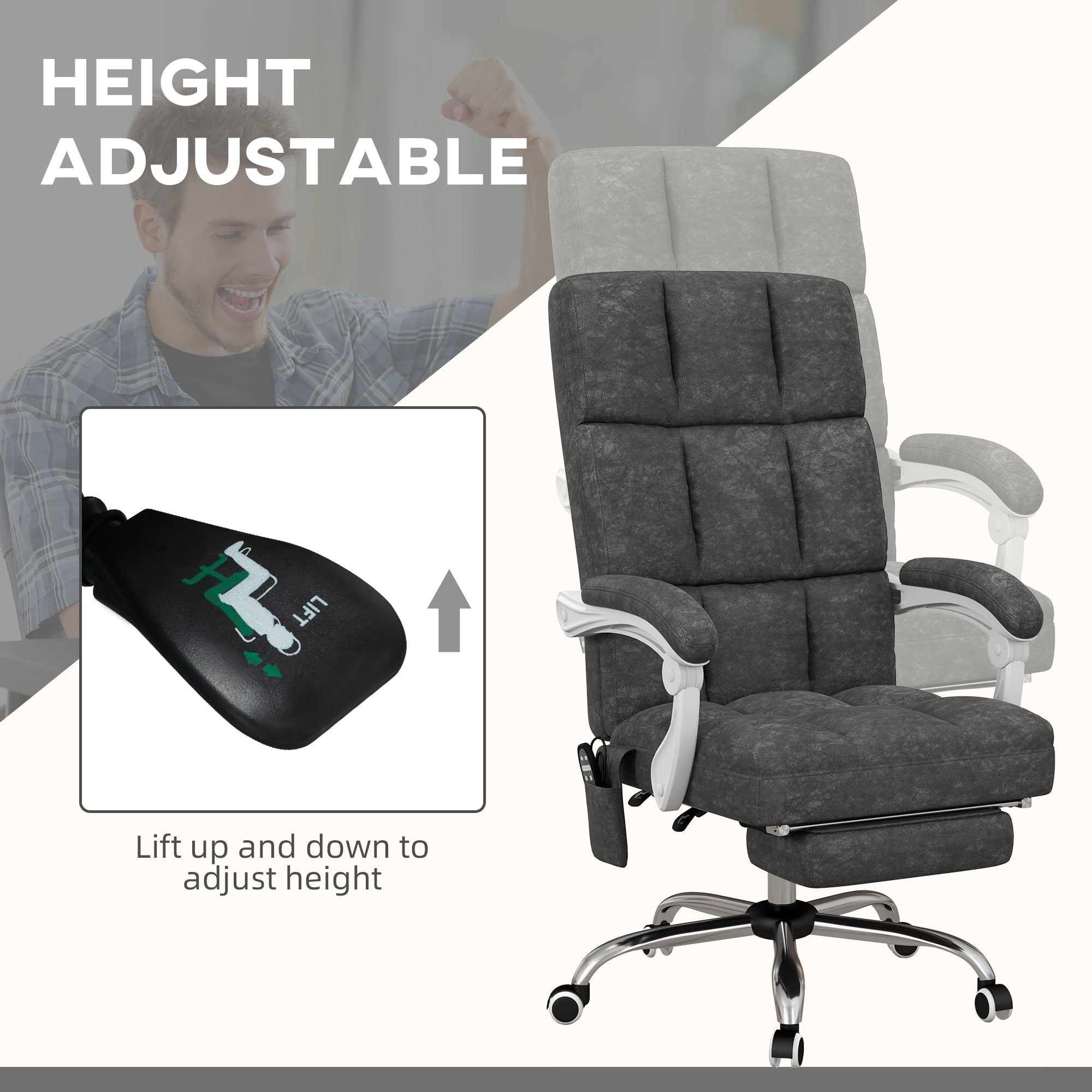 Vinsetto Massage Office Chair, Ergonomic Desk Chair, Comfy Work Study Chair with Heat, Padded Seat, 135° Reclining Back and Footrest for Home Office, Charcoal Grey - North Peak Garden Furniture