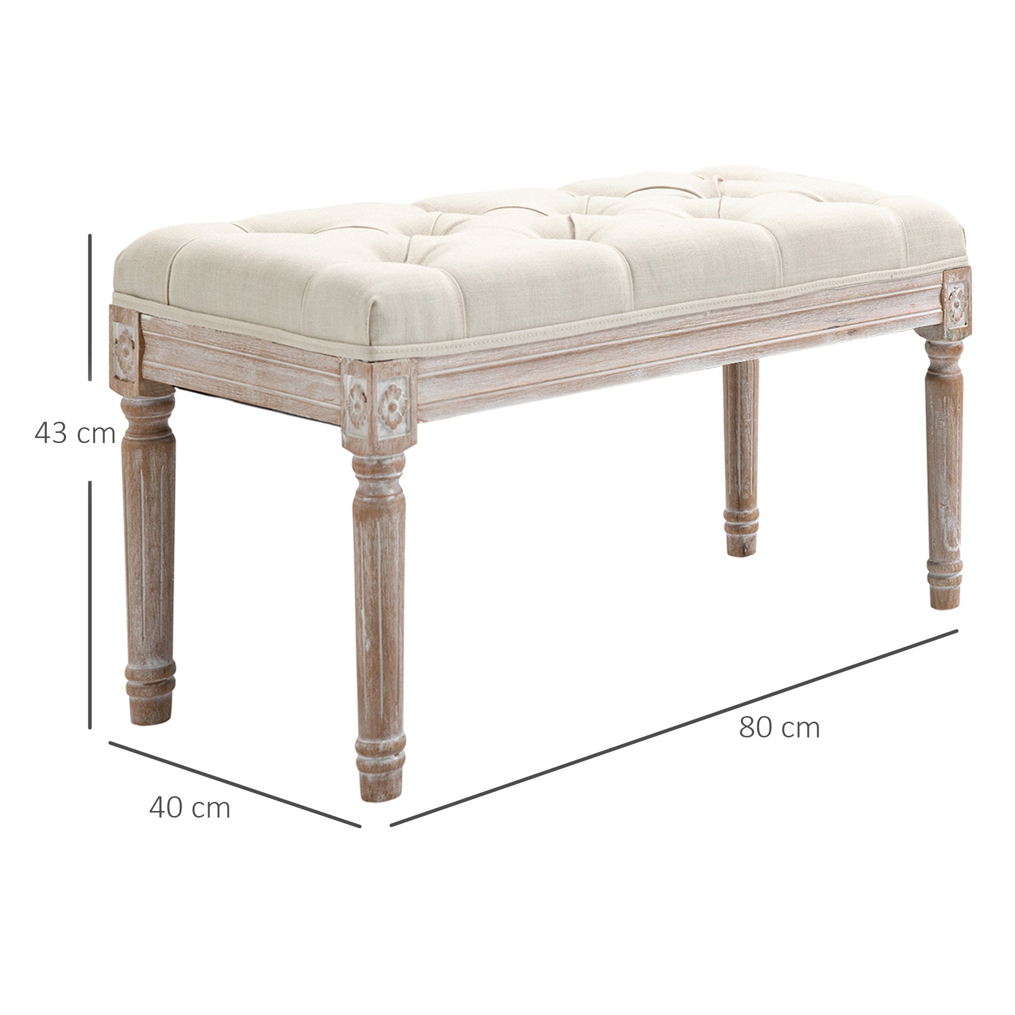 HOMCOM End of Bed Bench, Window Seat, Tufted Bench for Bedroom, Hallway, Living Room, Cream White - North Peak Garden Furniture