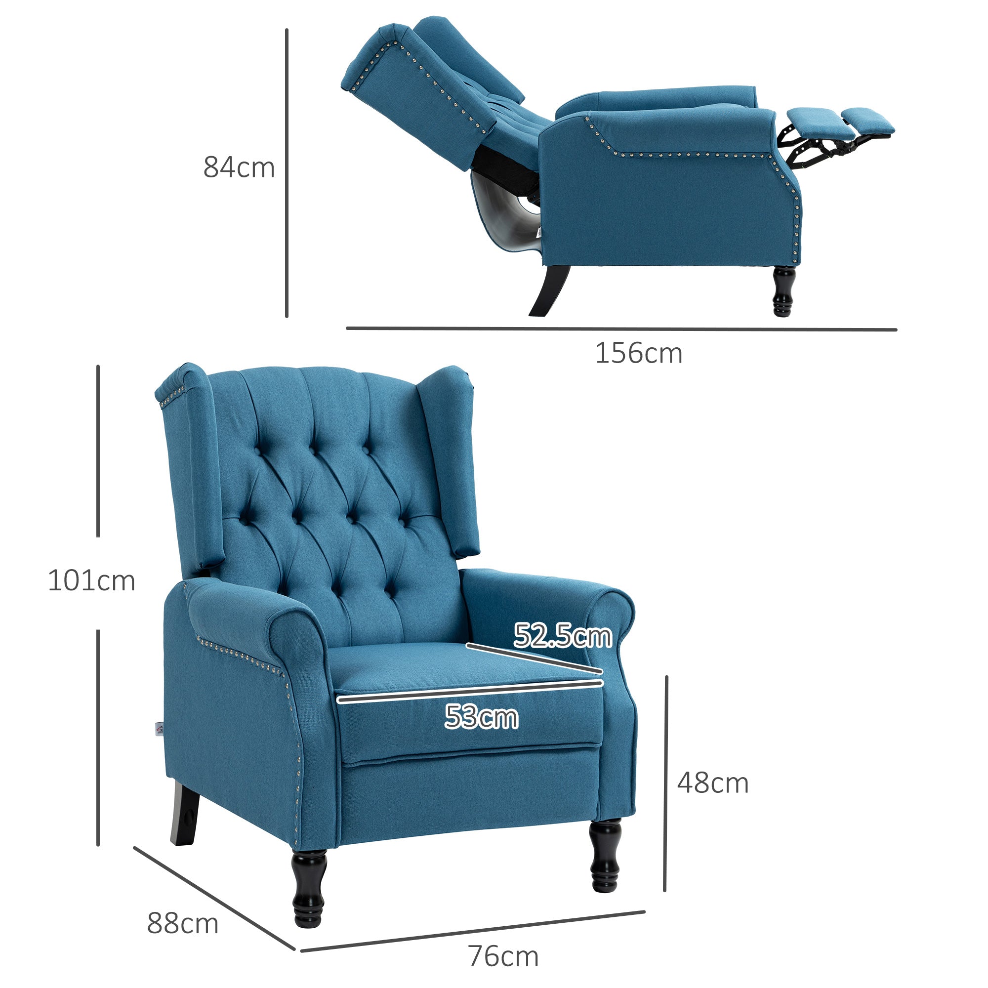 HOMCOM 150° Reclining Vintage Armchair, with footrest - Blue