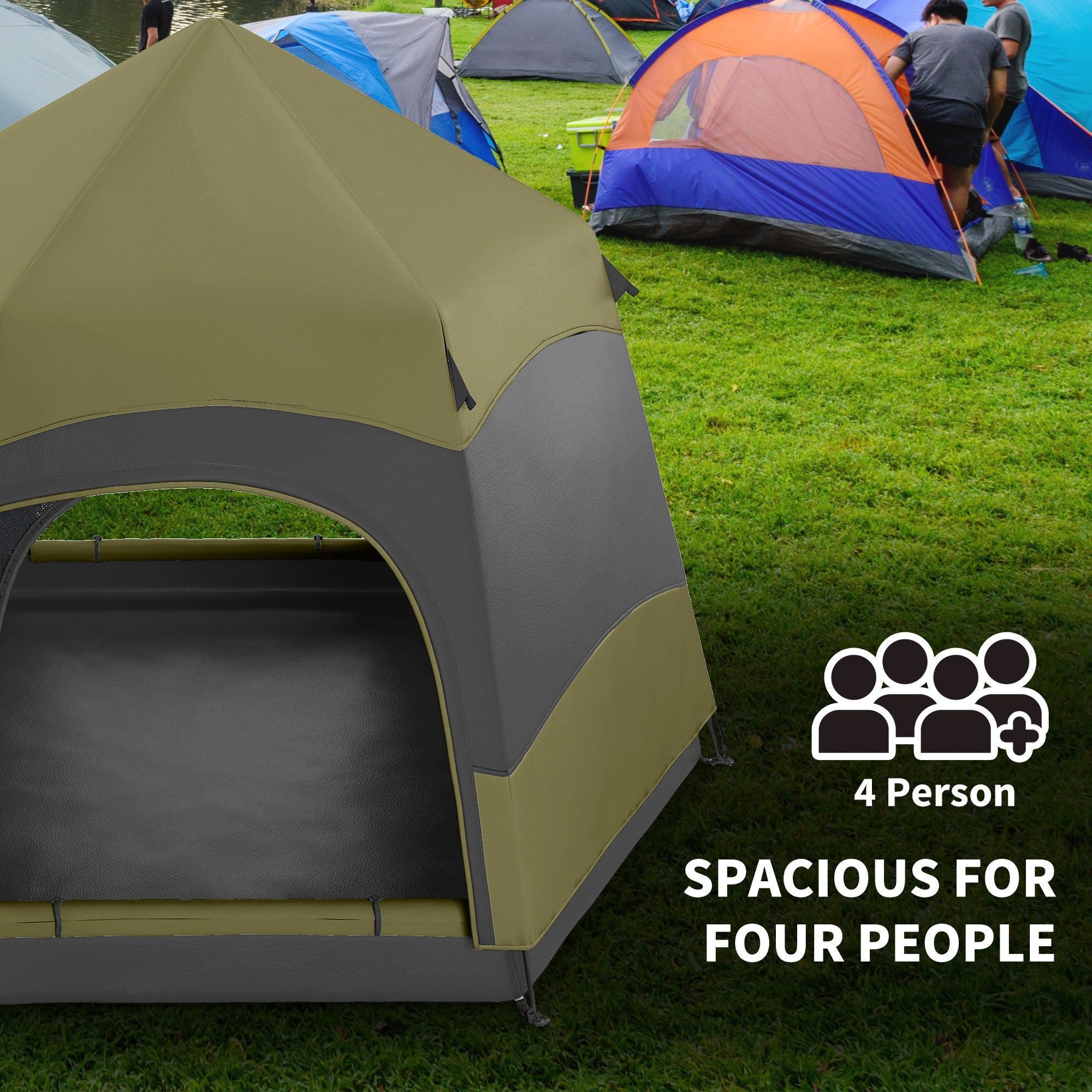 Outsunny Six Man Hexagon Camping Tent with Hang Hook and Carry Bag - Dark Green and Light Grey - North Peak Garden Furniture