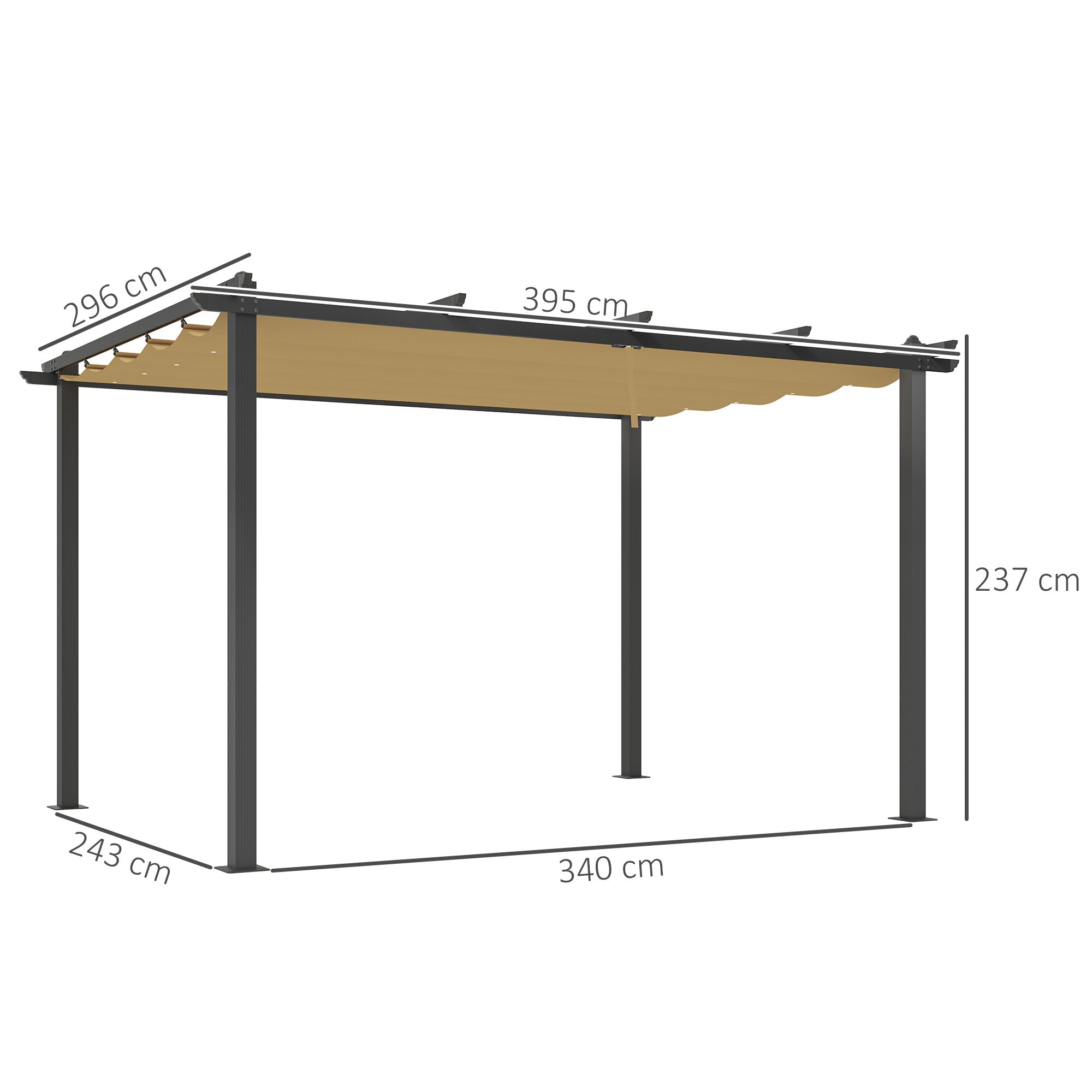 Outsunny 3 x 4m Aluminium Pergola, with Retractable Roof - Khaki - North Peak Garden Furniture