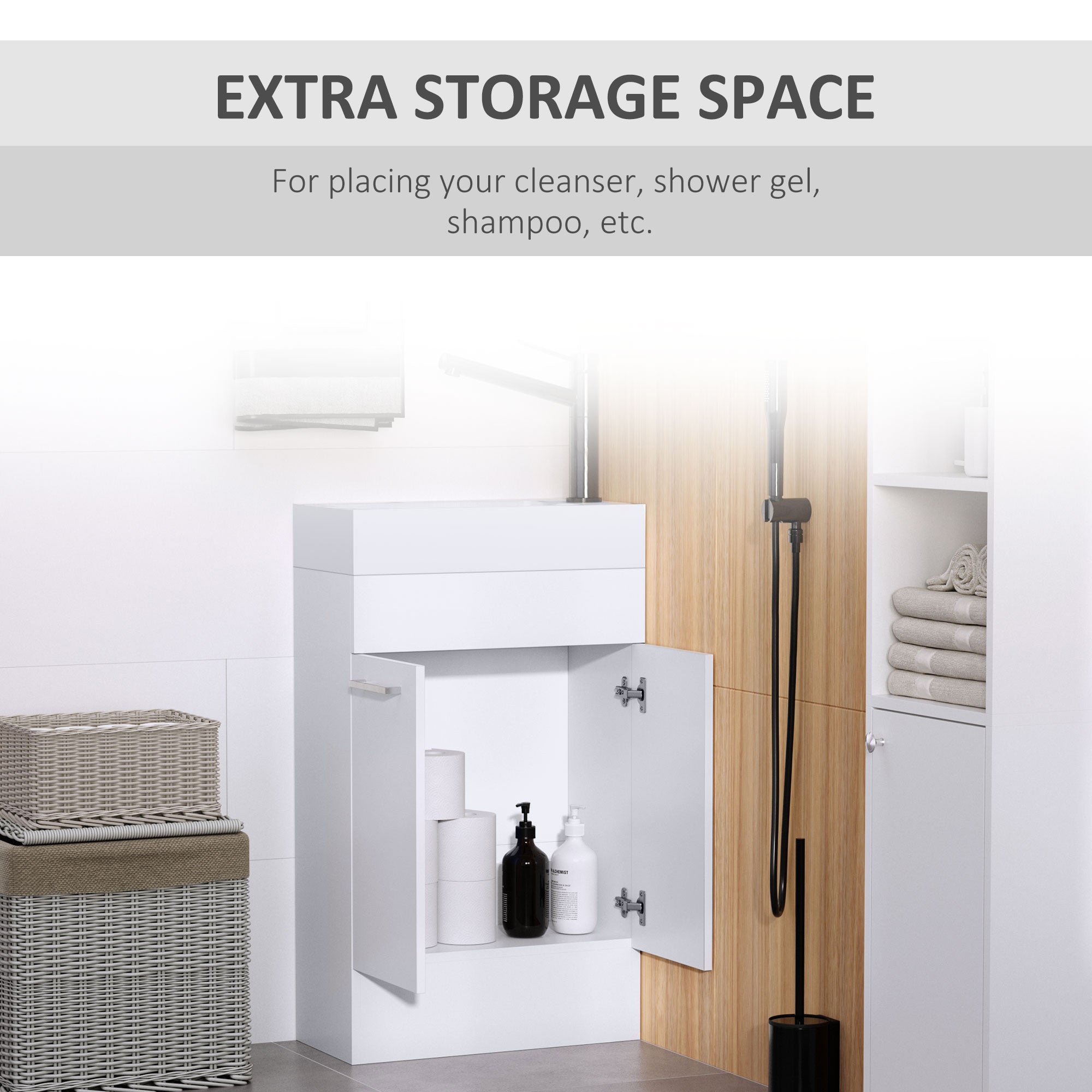 kleankin Under Sink Bathroom Vanity Unit Ceramic Basin Sink Cloakroom Storage Cabinet Home Furniture - North Peak Garden Furniture