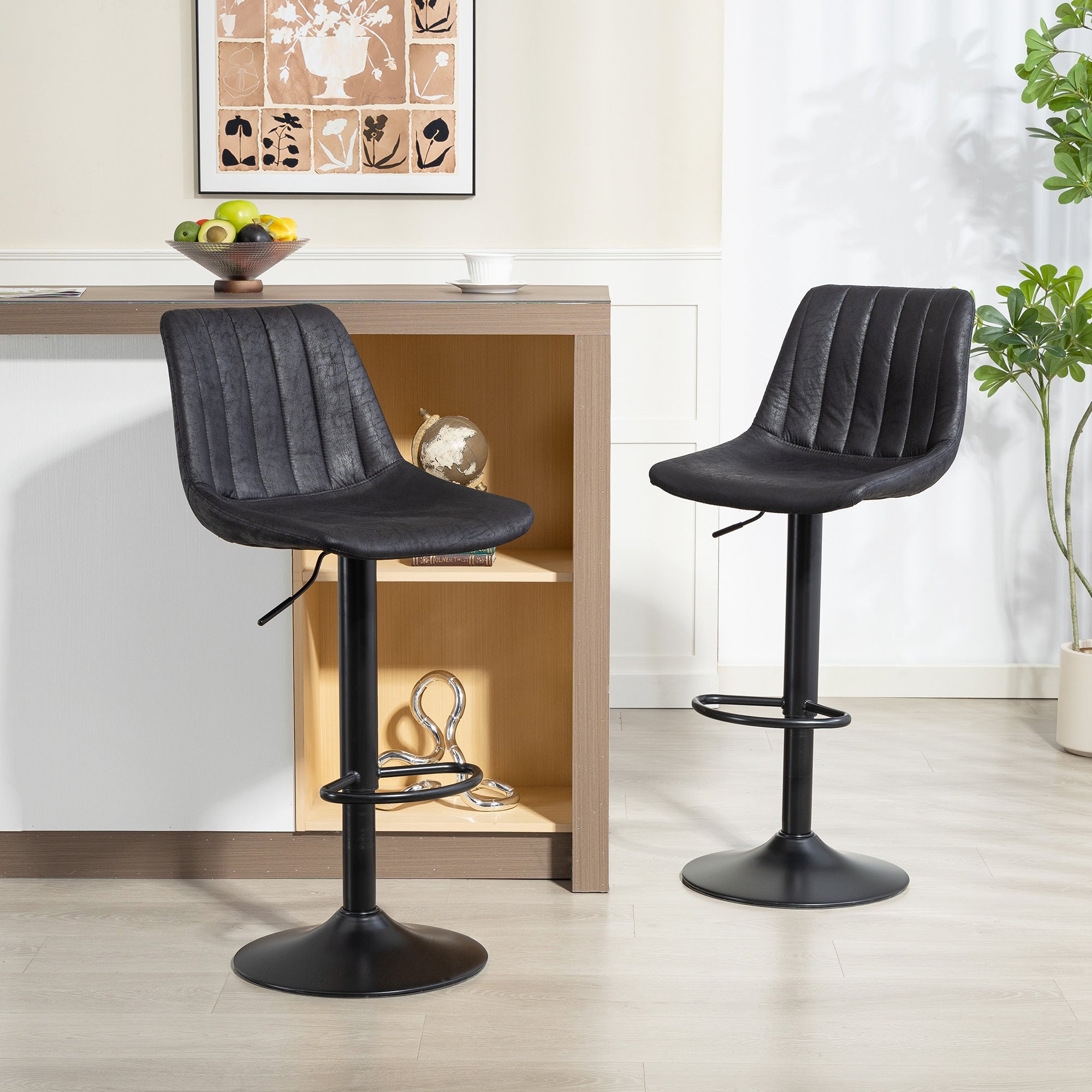 HOMCOM Set of 2 Leathaire Tub Bar Stools - Black