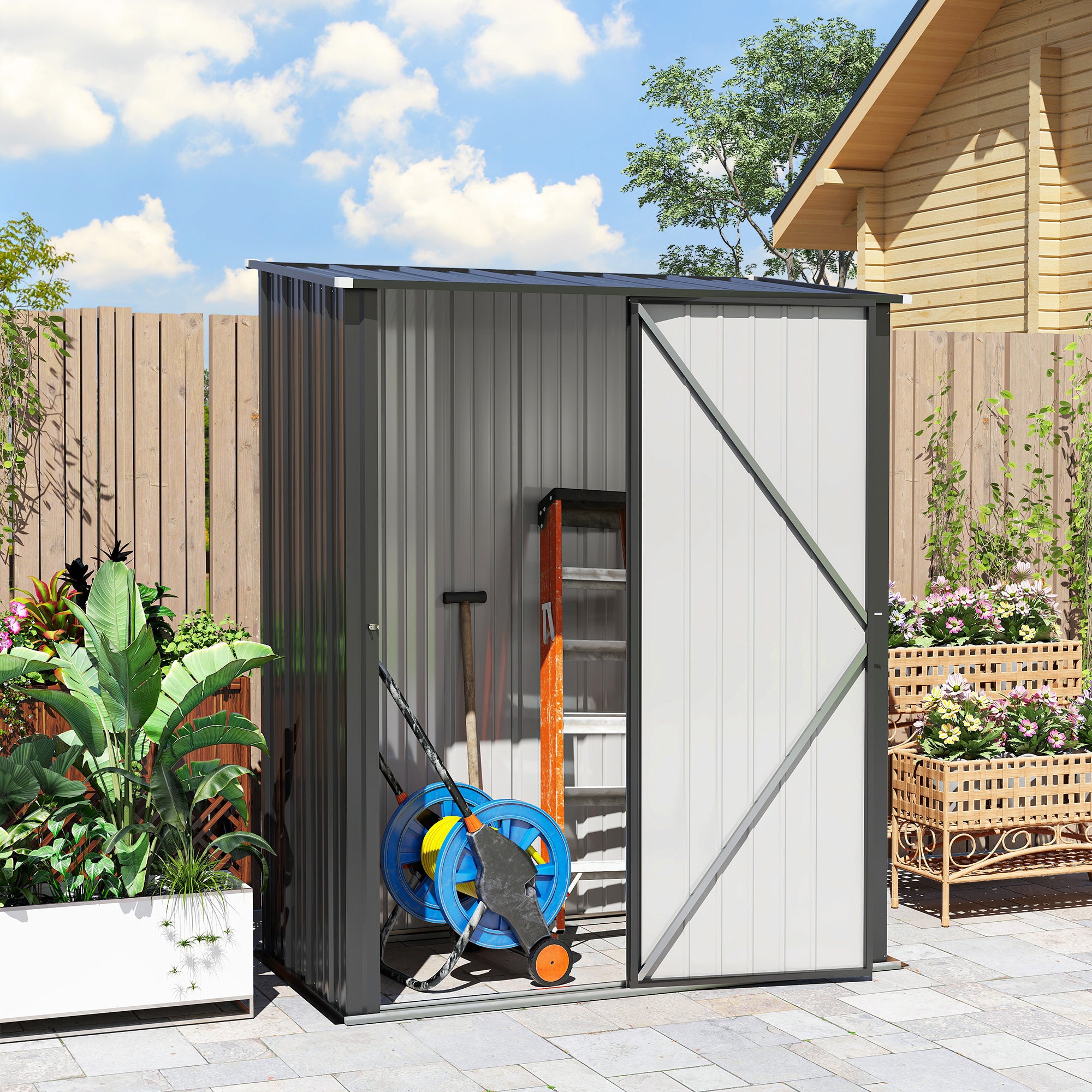Outsunny Outdoor Storage Shed, Garden Metal Storage Shed w/ Single Door for Garden, Patio, 5.3ft x 3.1ft, Black