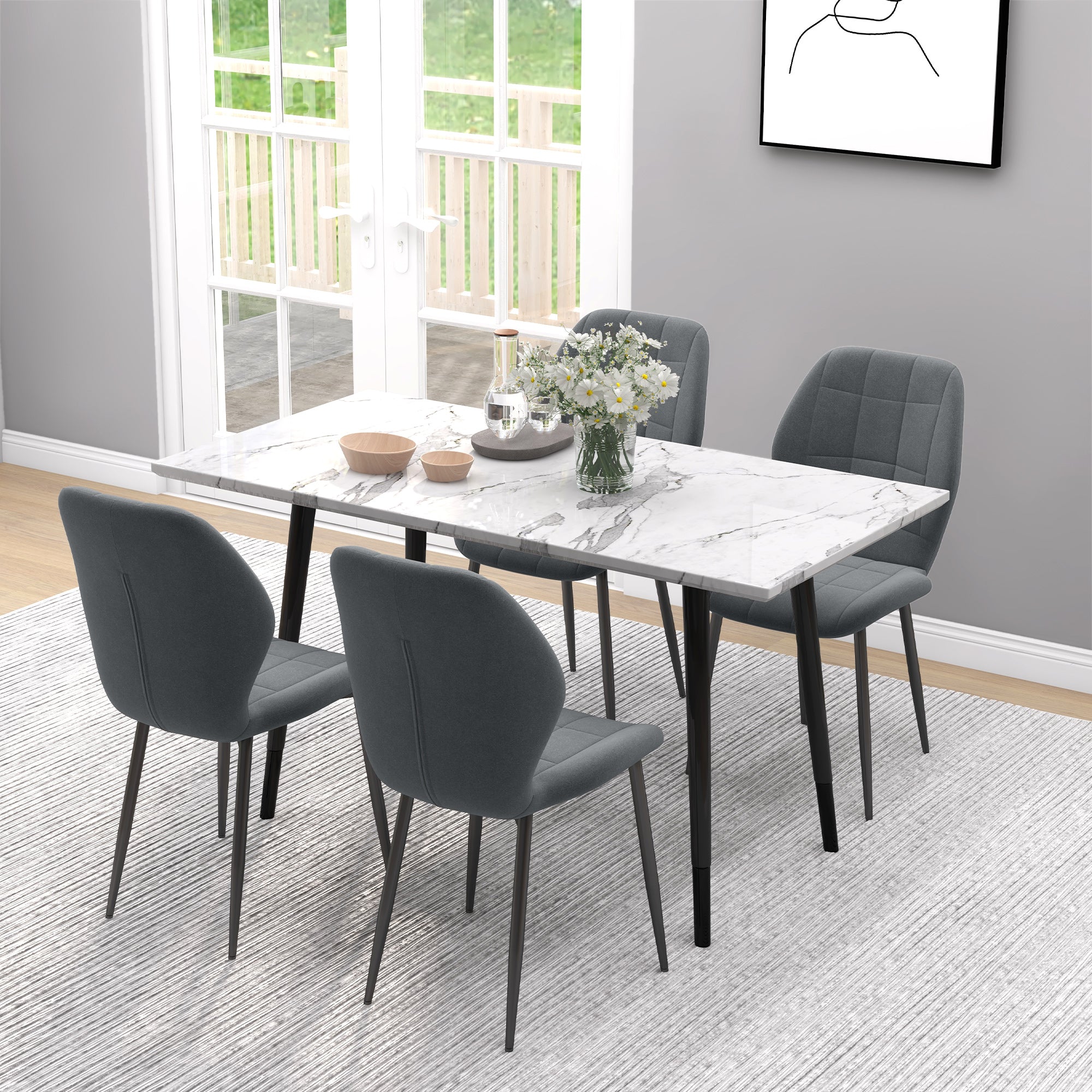 HOMCOM Set of Four Flannel Relaxed Tub Dining Chairs - Dark Grey - North Peak Garden Furniture
