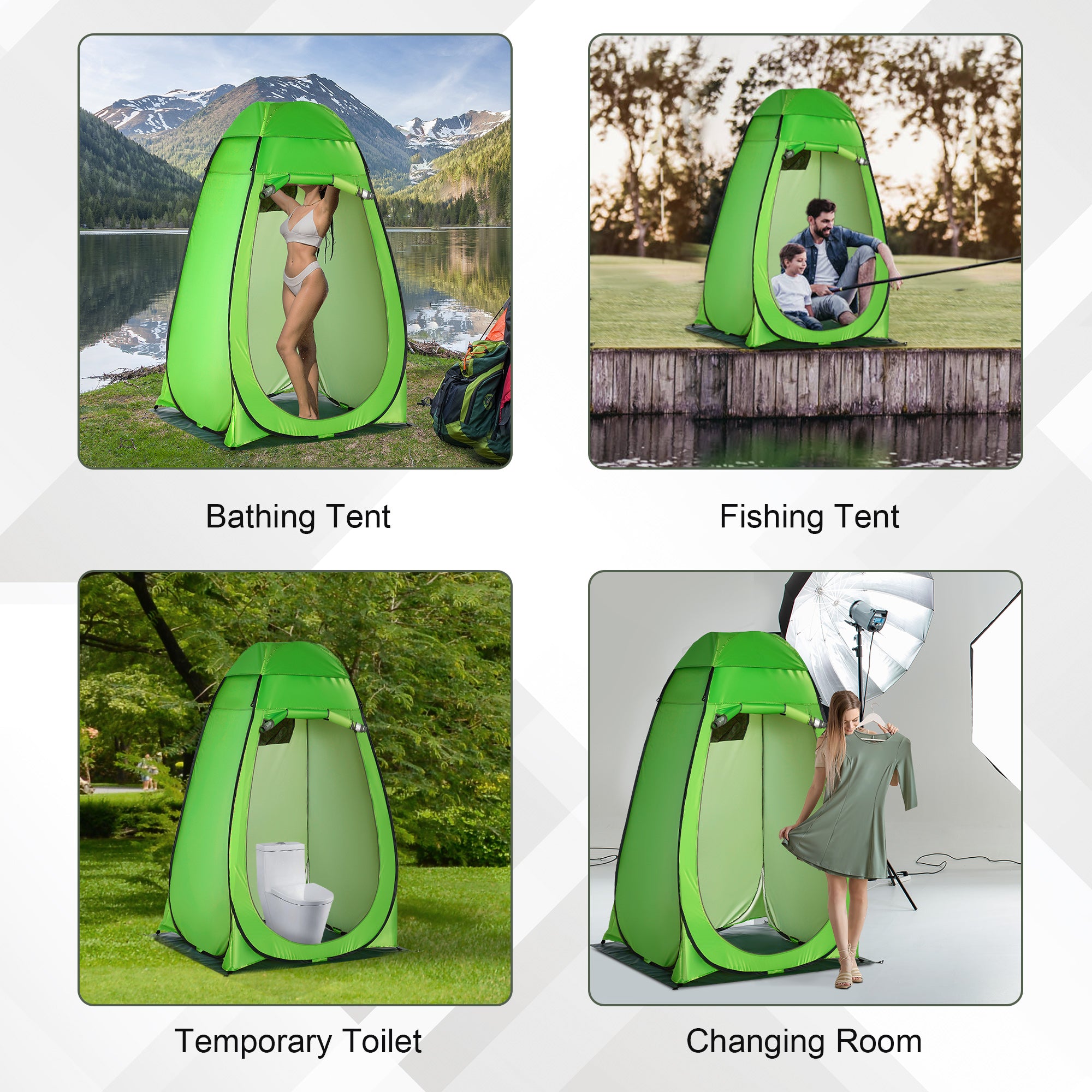 Outsunny Shower Tent, Pop Up Toilet Tent Privacy Tent, Outdoor Changing Dressing Bathing Shelter with Portable Carrying Bag and Removable Floor, for Camping Travel Fishing Hiking, Green