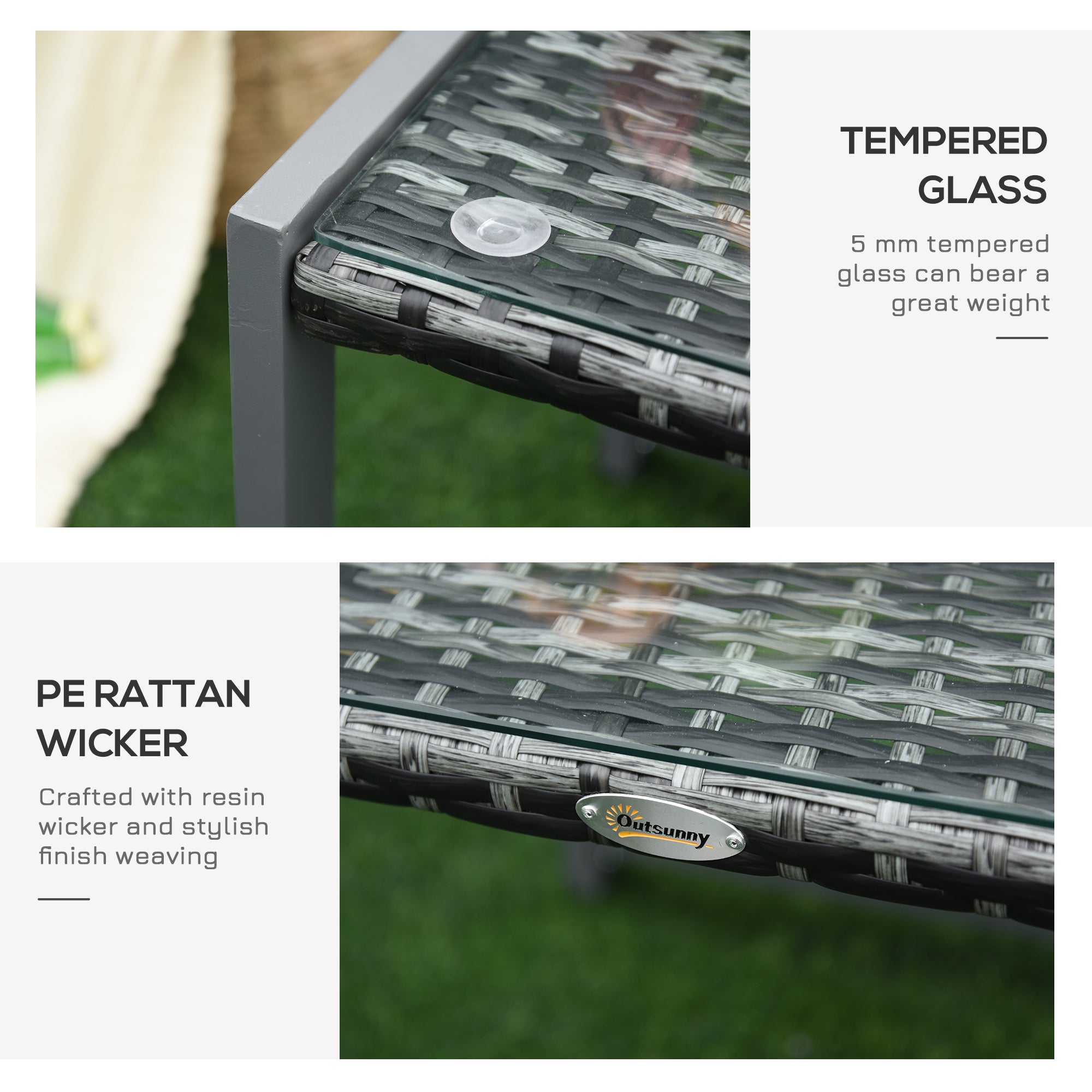 Outsunny Rattan End Table Side Coffee Desk Outdoor Patio Wicker Sofa Chat Garden Furniture - North Peak Garden Furniture