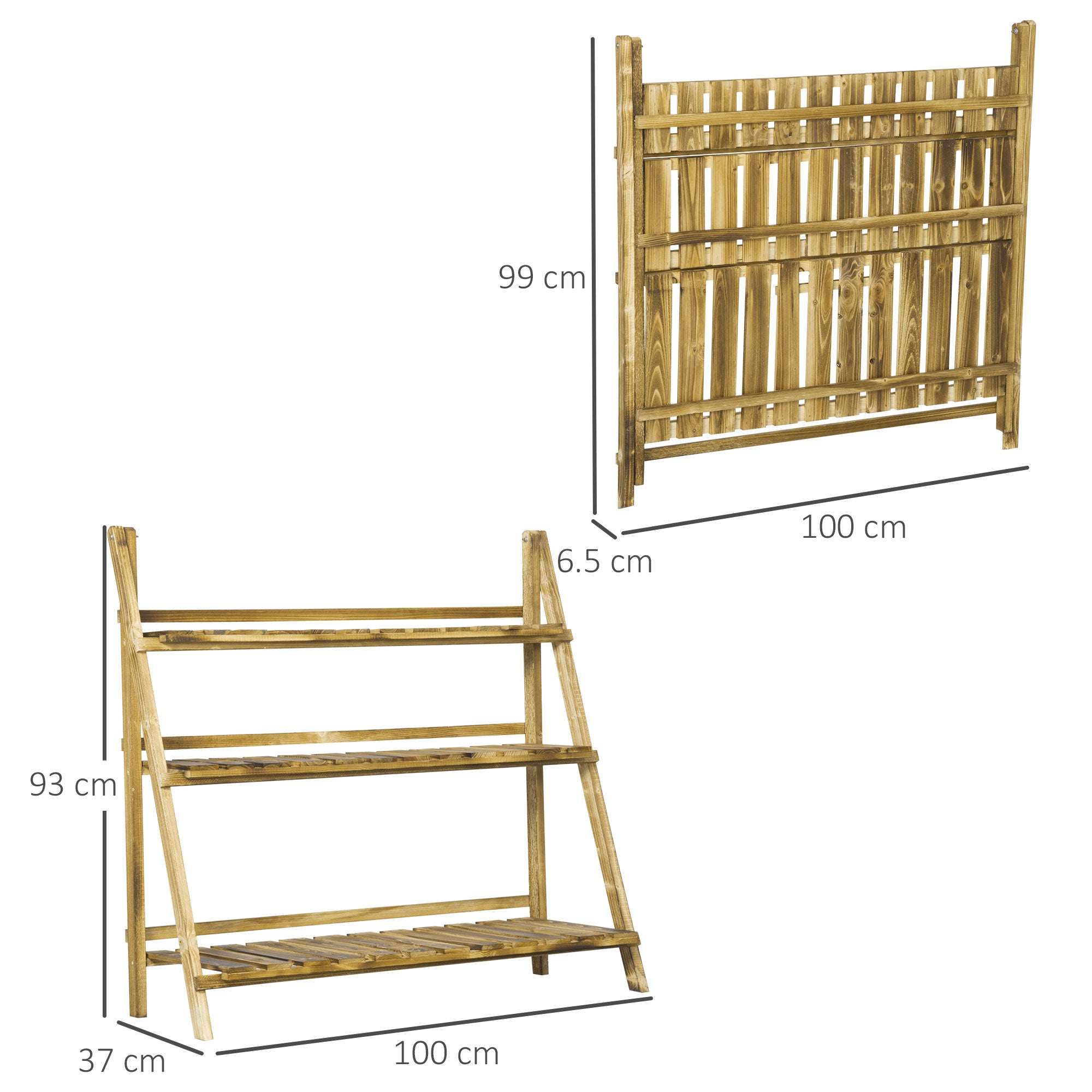 Outsunny Wooden Folding Flower Pot Stand 3 Tier Garden Planter Display Ladder Gardener Storage Shelves Rack Herb Holder (100L x 37W x 93H cm) - North Peak Garden Furniture