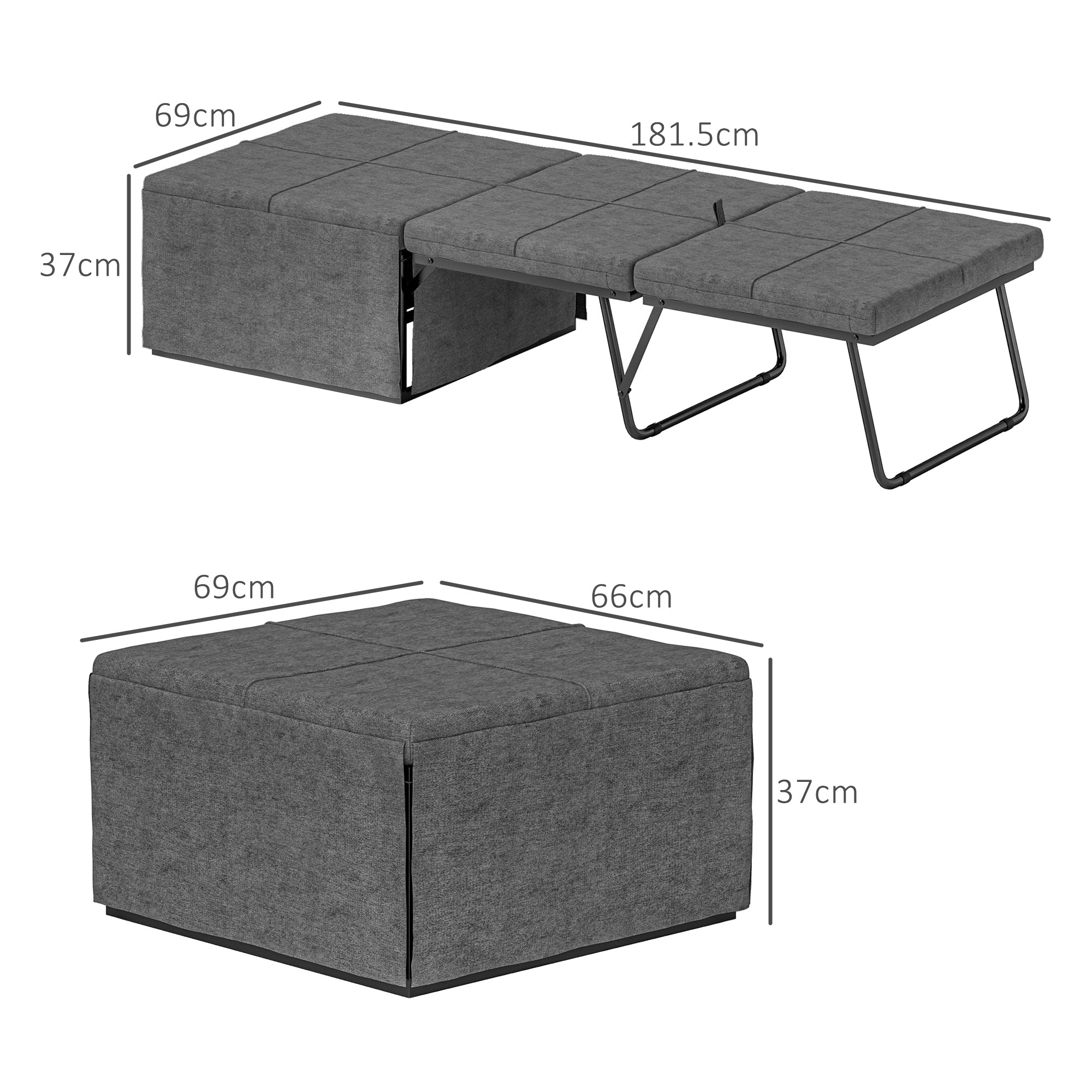 HOMCOM Folding Bed with Linen Sponge Mattress and Dust Cover, Foldable Guest Bed Compact Single Bed with Metal Frame, 69 x 181.5 cm, Grey - North Peak Garden Furniture