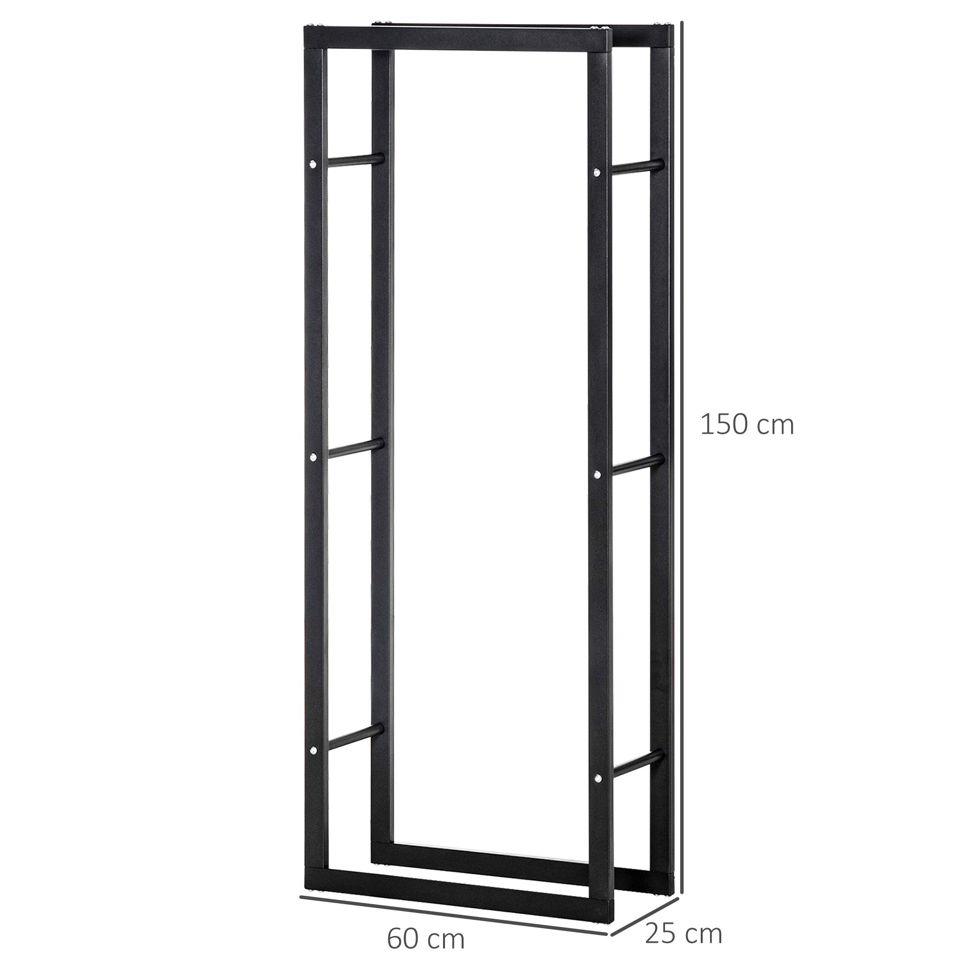 HOMCOM Metal Firewood Log Holder Tall Firewood Rack Indoor Outdoor Fireplace Wood Storage Shelf, Black, 60Wx25Dx150Hcm - North Peak Garden Furniture