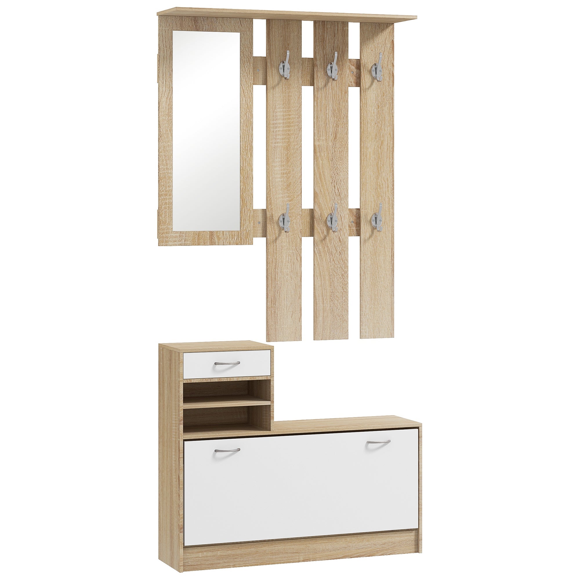 HOMCOM Three-in-One Hallway Storage Set - Natural Wood Finish/White - North Peak Garden Furniture