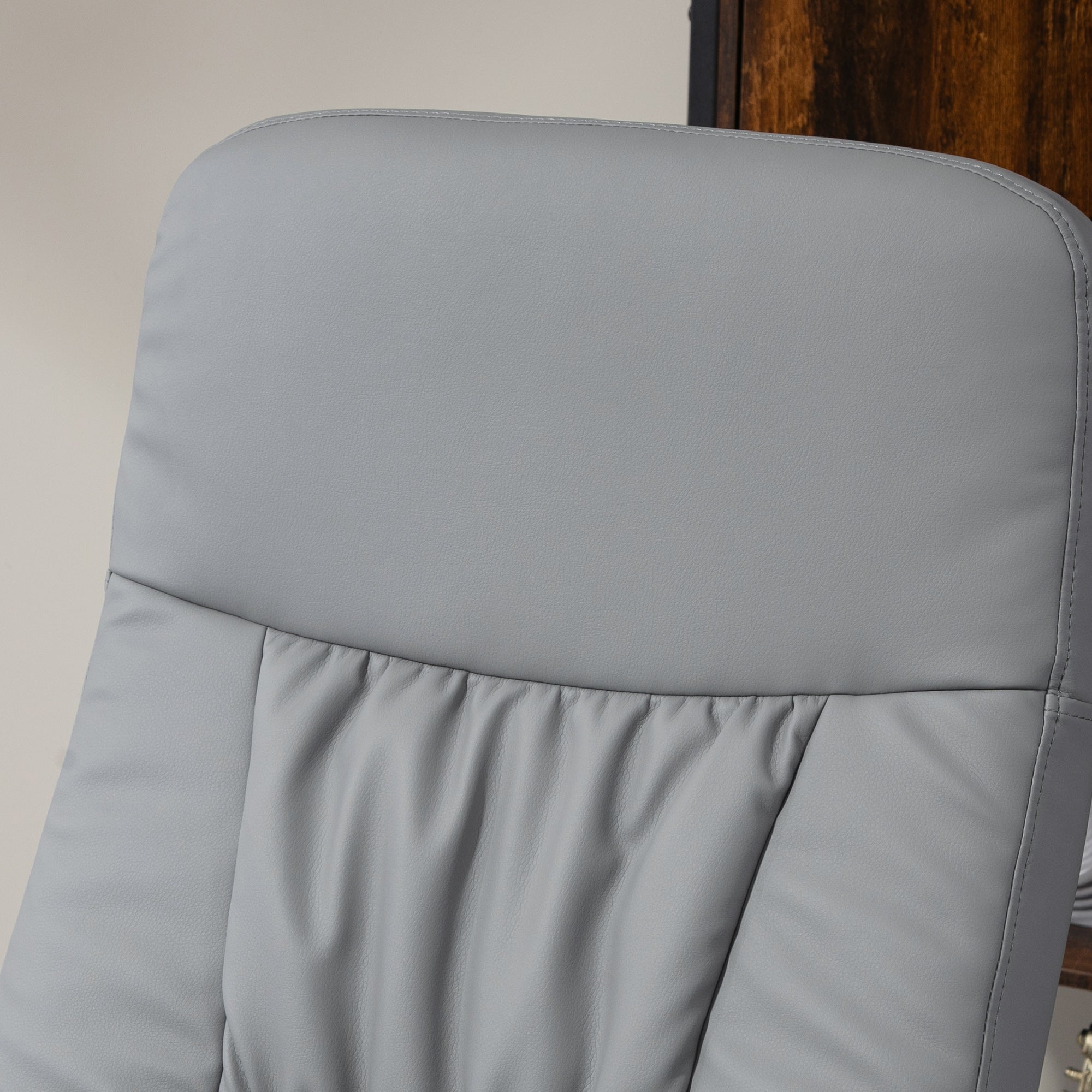 HOMCOM Swivel Recliner Chair with Footstool, PU Leather Armchair and Ottoman with High Back and Round Base for Living Room, Light Grey - North Peak Garden Furniture
