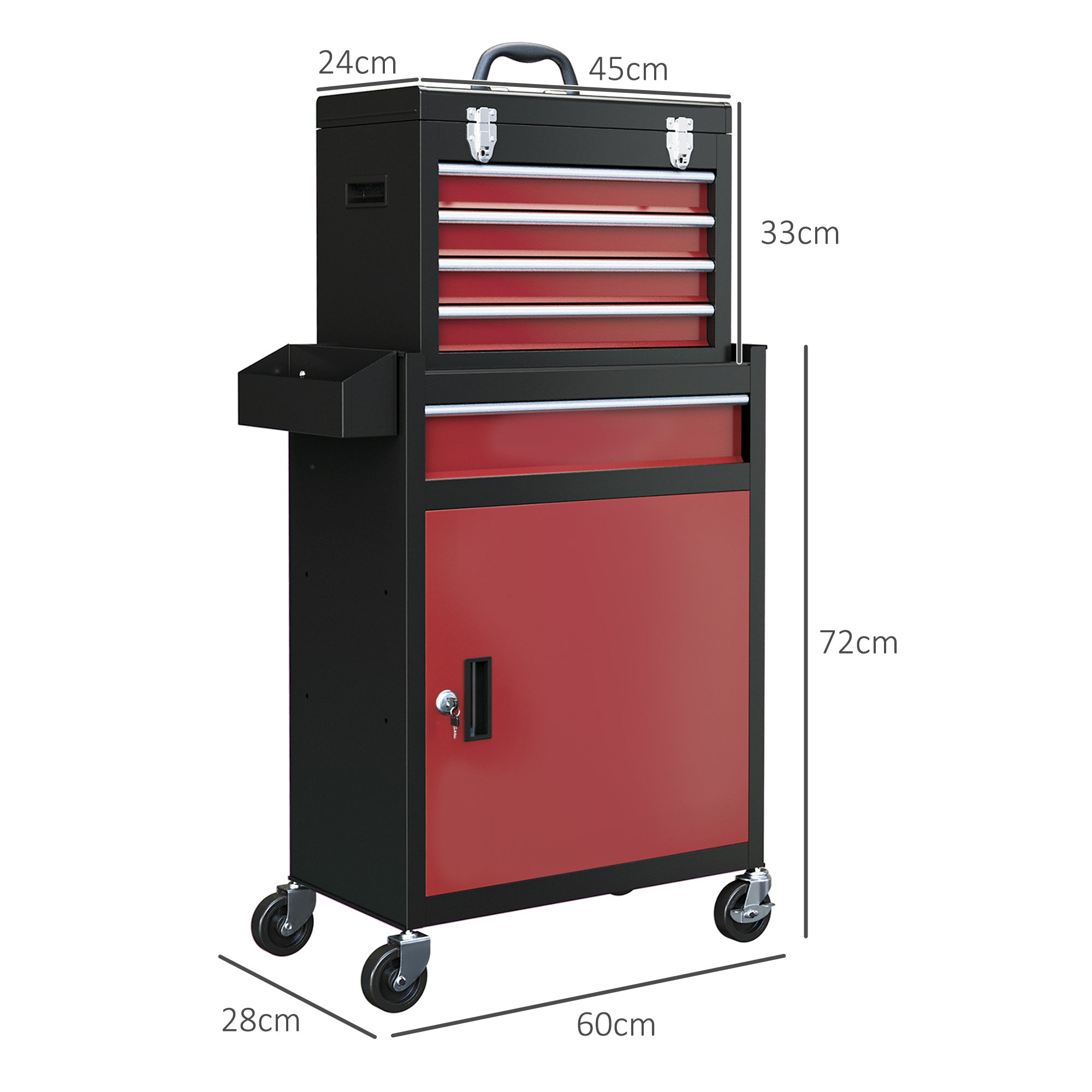 HOMCOM Two-Part Tool Storage Chest on Wheels - Black/Red - North Peak Garden Furniture