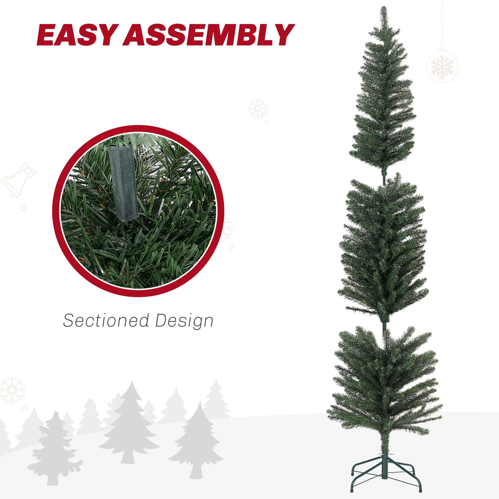 HOMCOM 7ft Artificial Bare Pencil Christmas Tree - Green - North Peak Garden Furniture
