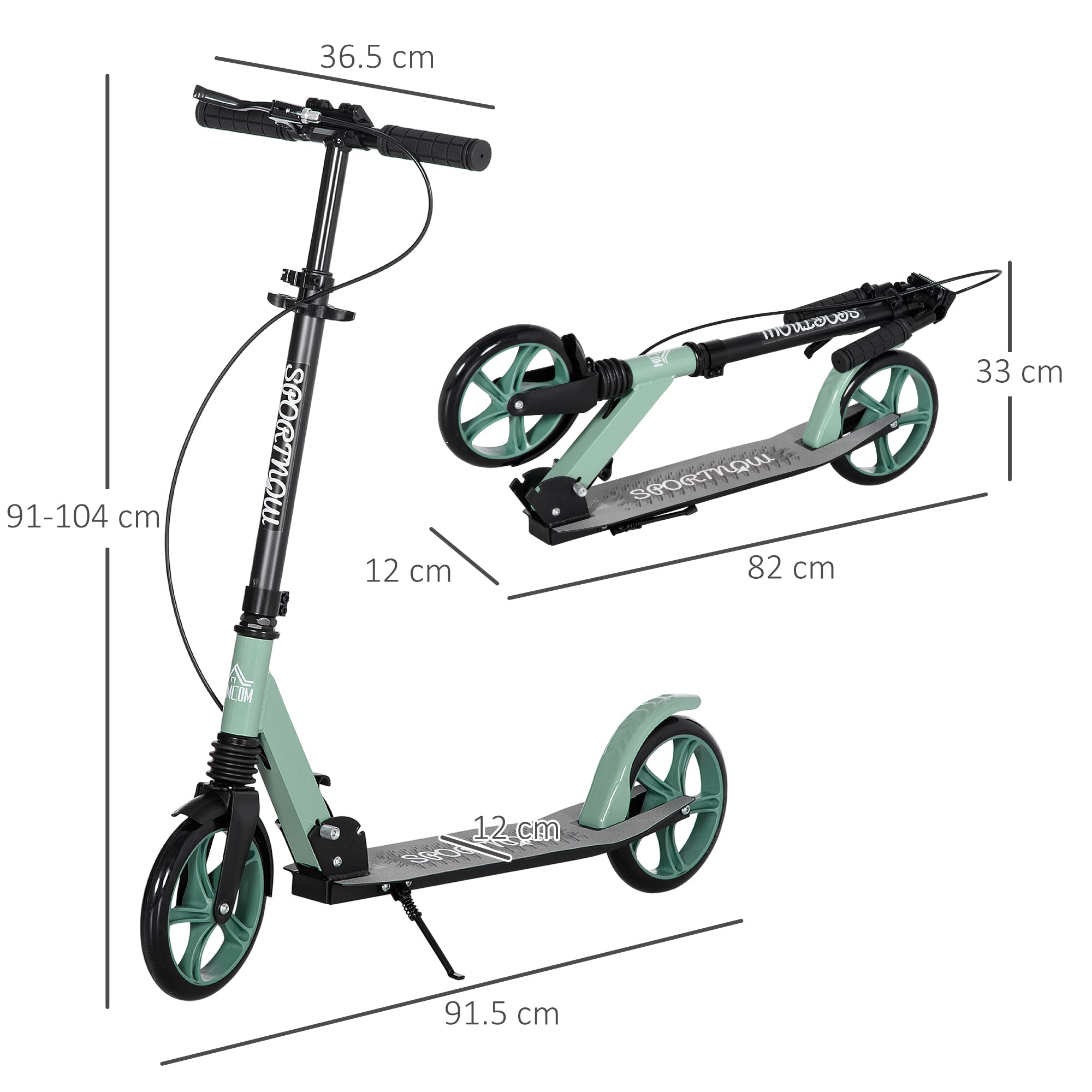 HOMCOM One-click Folding Kick Scooter for 14+ w/ Adjustable Handlebar, Push Scooter with Kickstand, Dual Brake System, Shock Absorber, 200mm Wheels