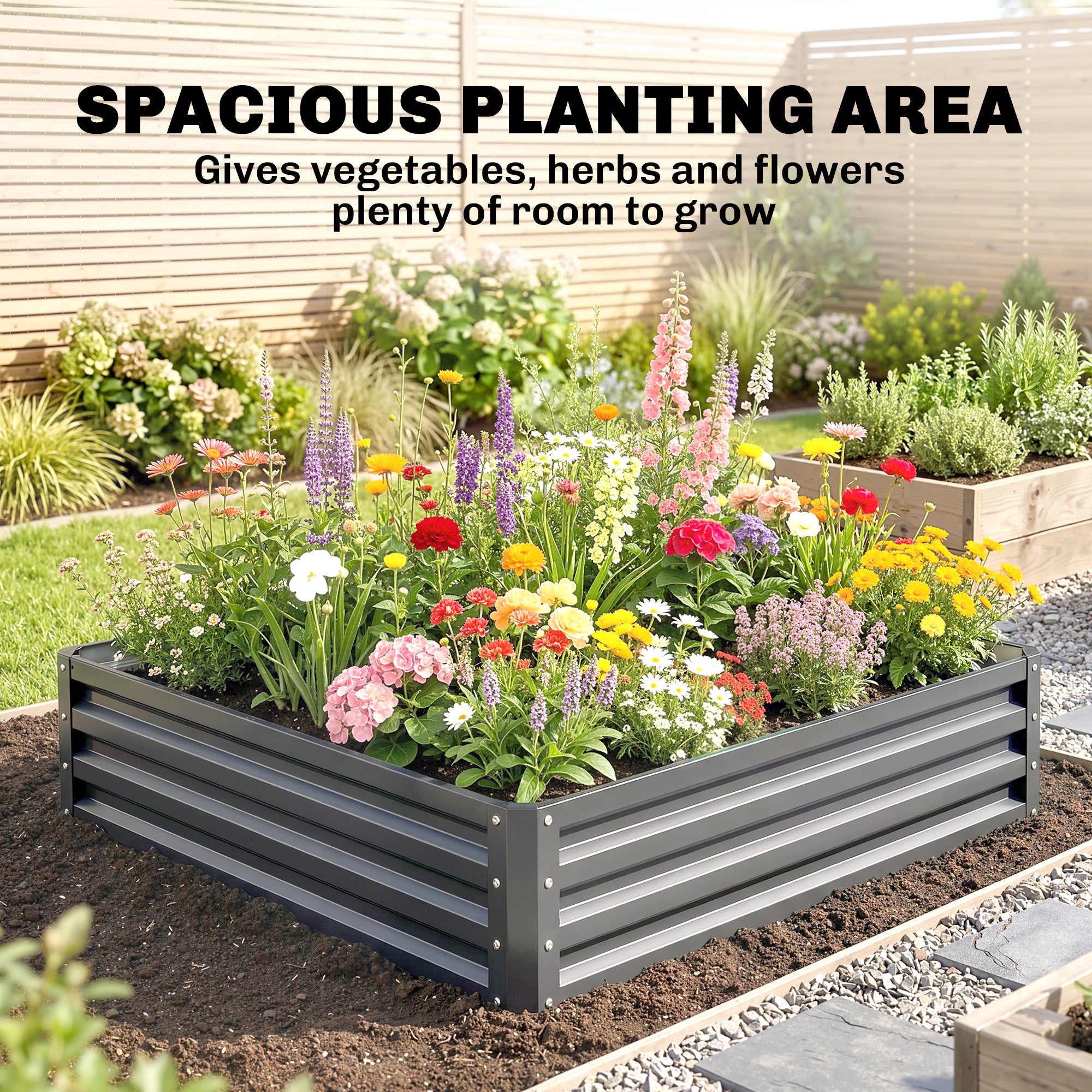 Outsunny 432L Square Raised Garden Bed Box Steel Frame for Vegetables, Flowers and Herbs, 120 x 120 x 30cm, Light Grey