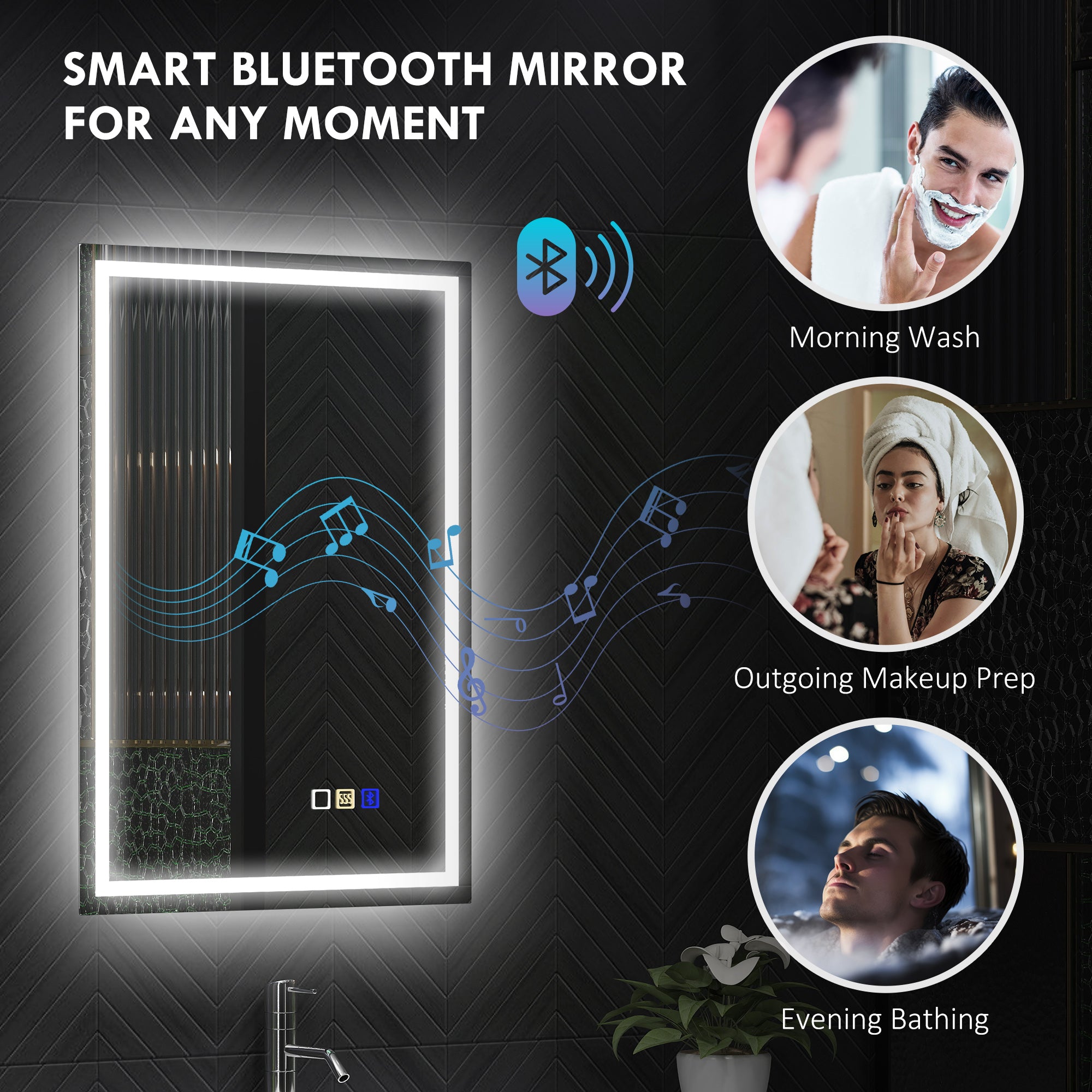 HOMCOM 50 x 70 cm Anti-Fog LED Bathroom Mirror, with Bluetooth - Silver Tone - North Peak Garden Furniture