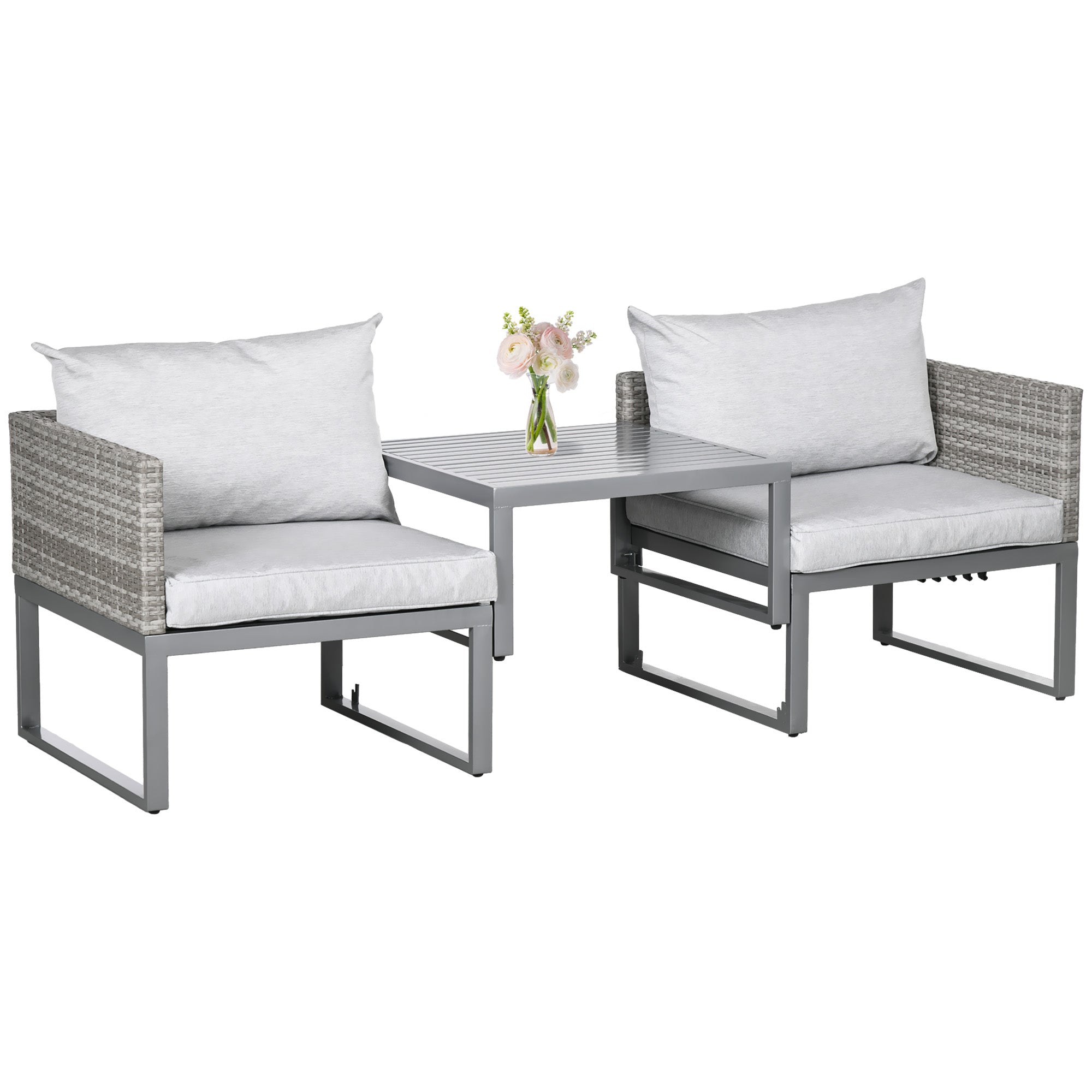 Outsunny 3-in-1 Rattan Bistro Set, Wicker Garden Furniture Set with 2-level Rising Table, Adjustable 3-seater Sofa Lounger with Washable Cushions for Outdoor, Patio, Balcony, Grey - North Peak Garden Furniture