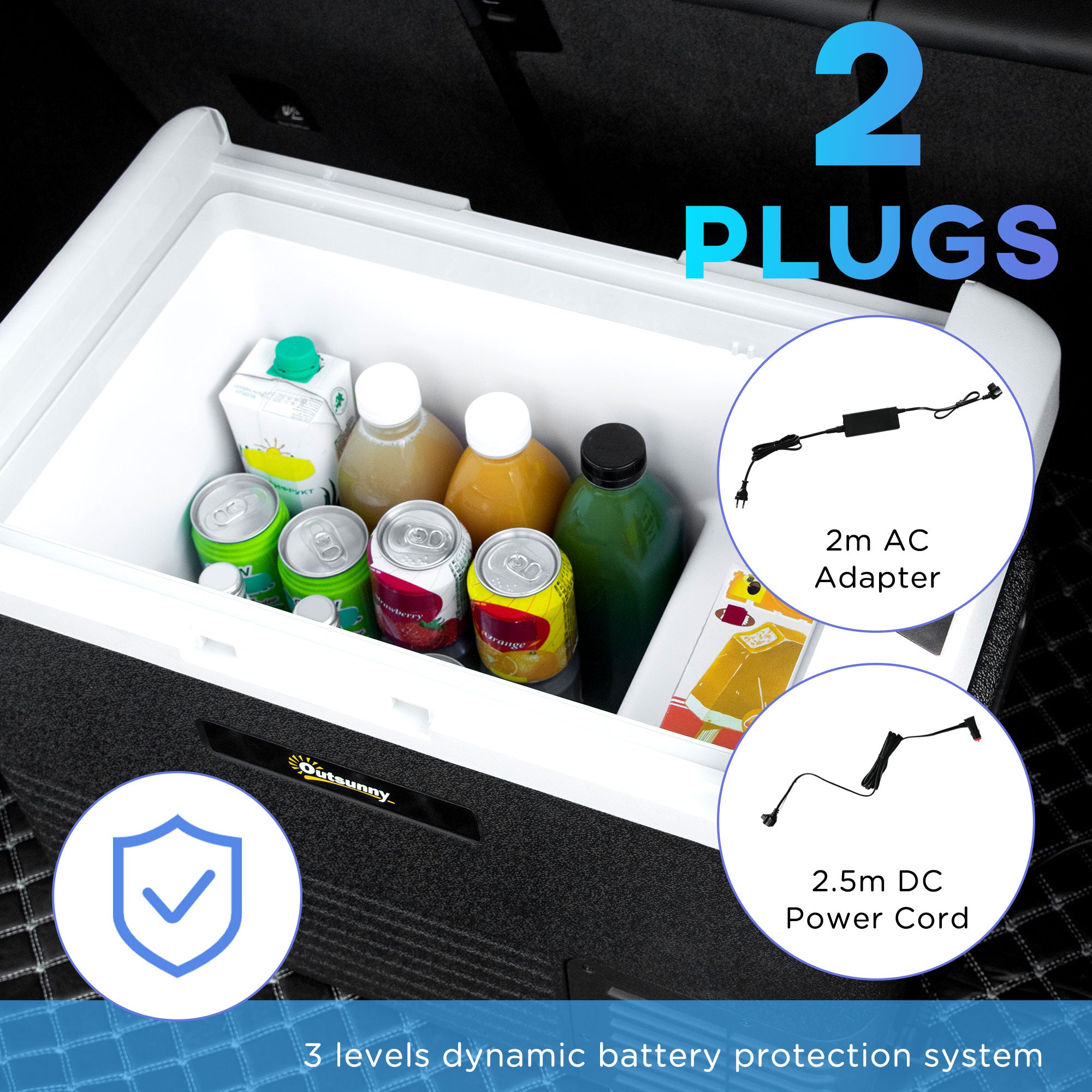 Outsunny 40L Car Refrigerator, Portable Compressor Car Fridge Freezer, Electric Cooler Box with 12/24V DC and 110-240V AC for Camping, Driving, Picnic, Down to -20℃ - North Peak Garden Furniture