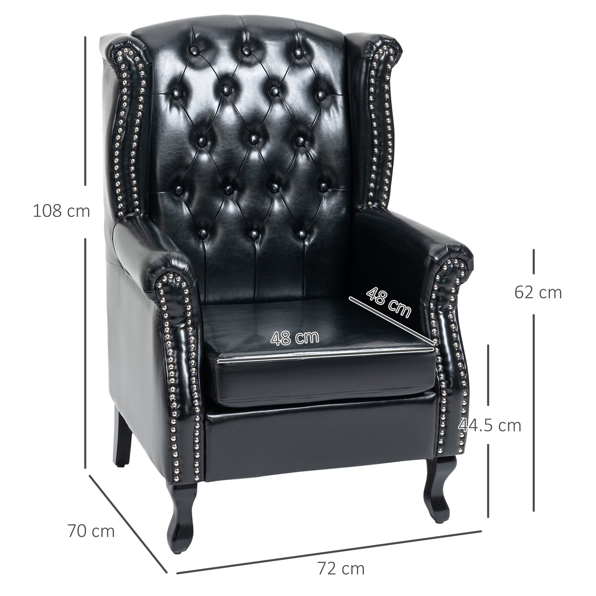 HOMCOM Wingback Accent Chair Tufted Chesterfield-style Armchair with Nail Head Trim for Living Room Bedroom Black - North Peak Garden Furniture