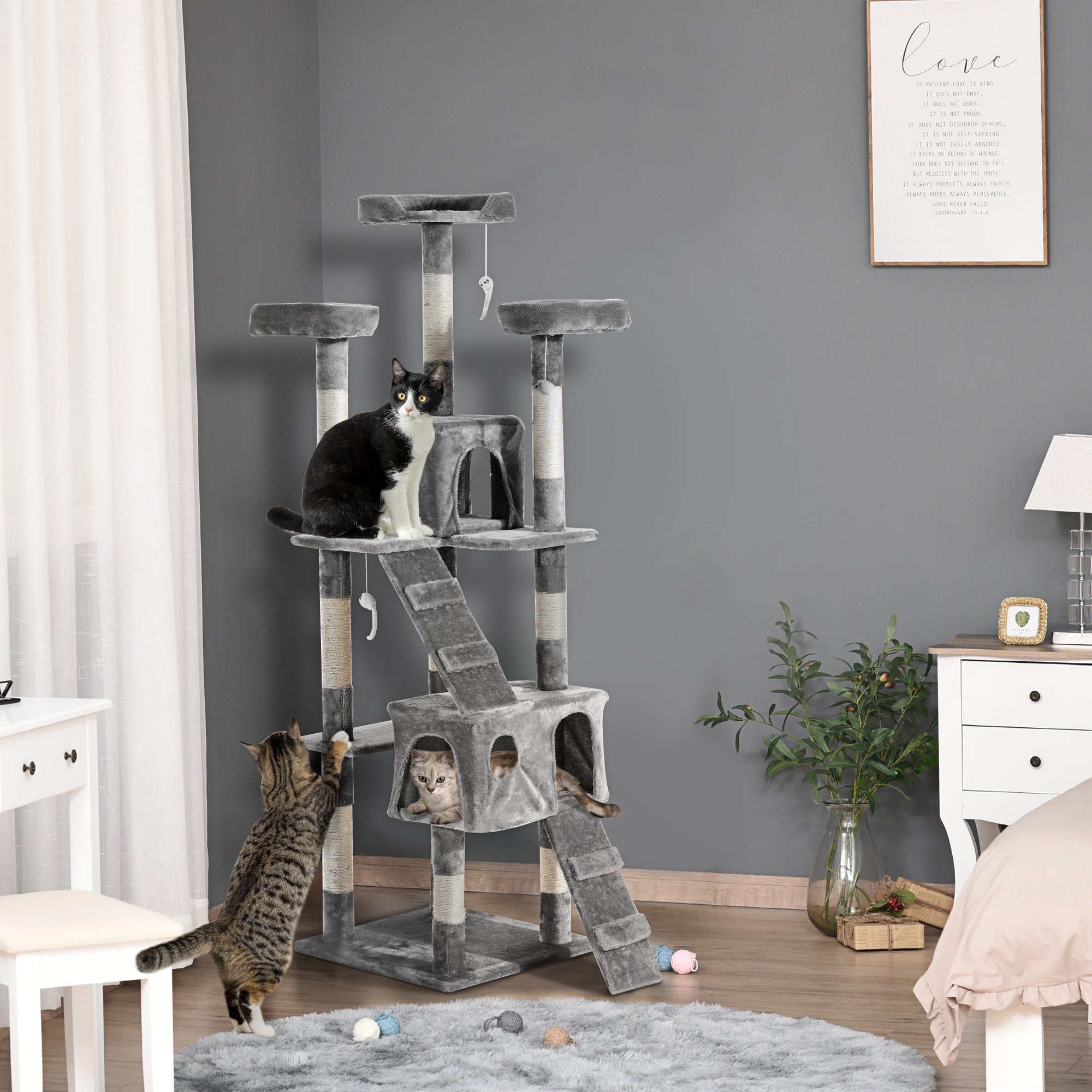 PawHut Cat Tree Scratching House, Activity Play Centre