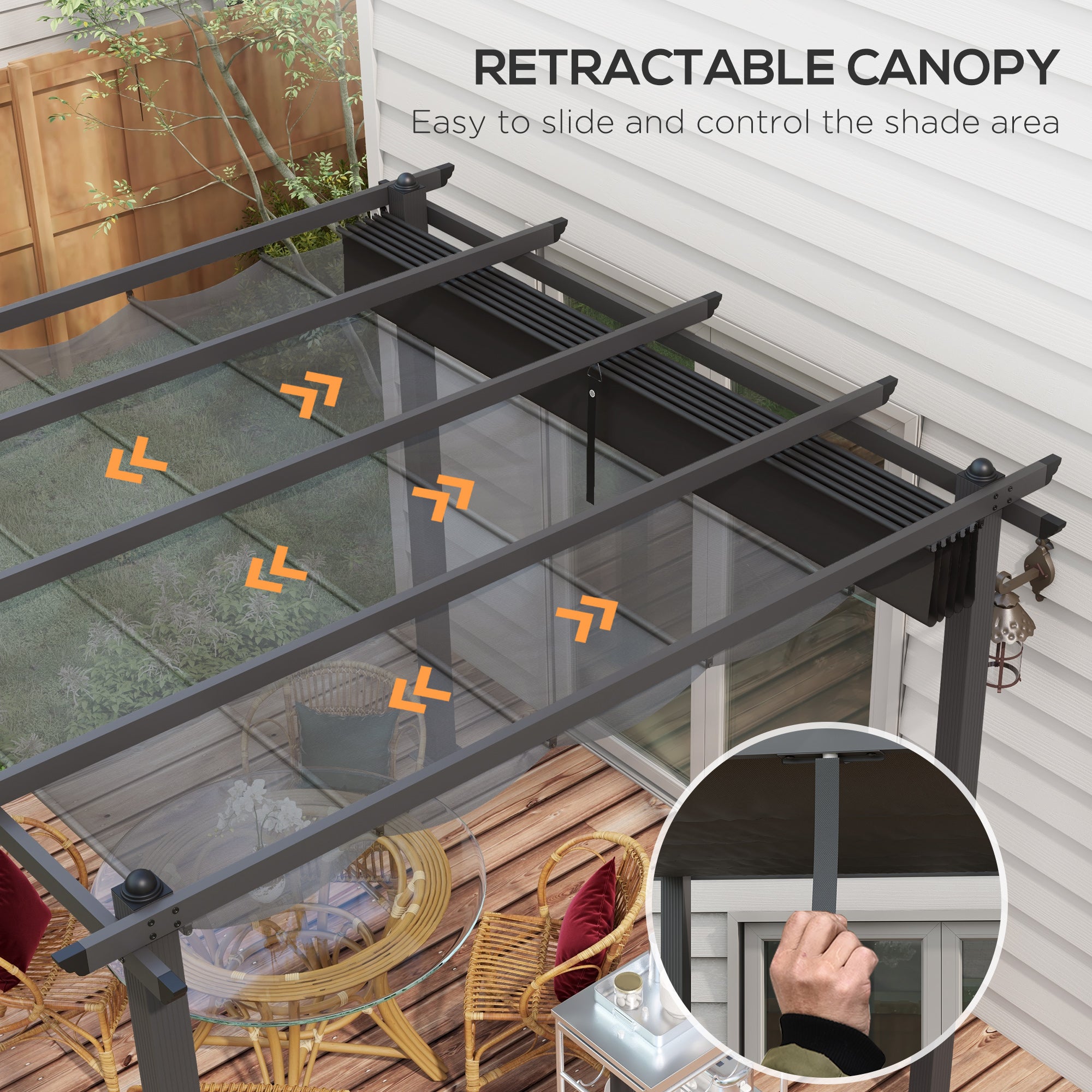 Outsunny 3 x 3m Aluminium Pergola, with Retractable Roof - Dark Grey - North Peak Garden Furniture
