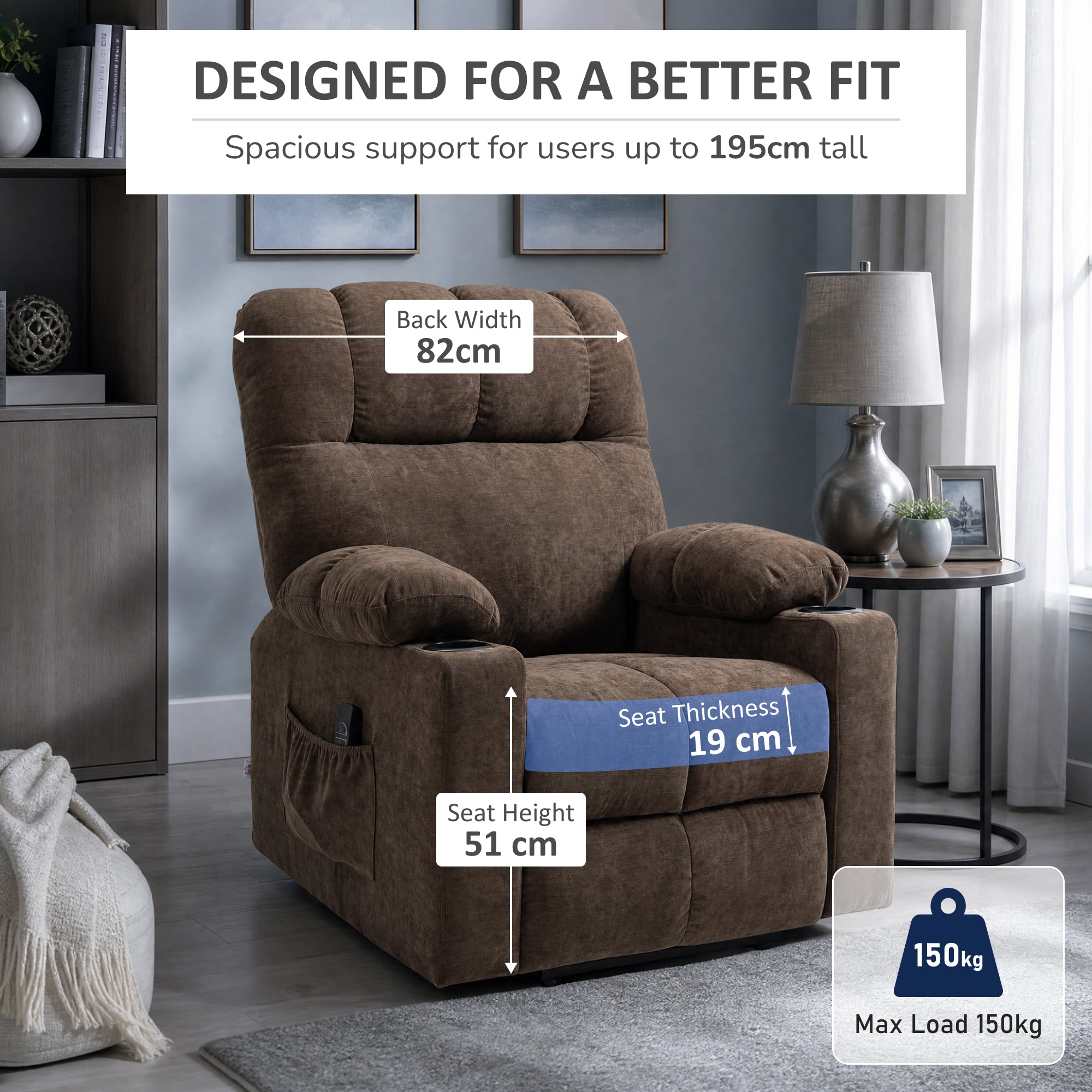 HOMCOM Electric Riser and Recliner Chair for Elderly, Power Lift Recliner Chair with Remote Control, Dark Brown
