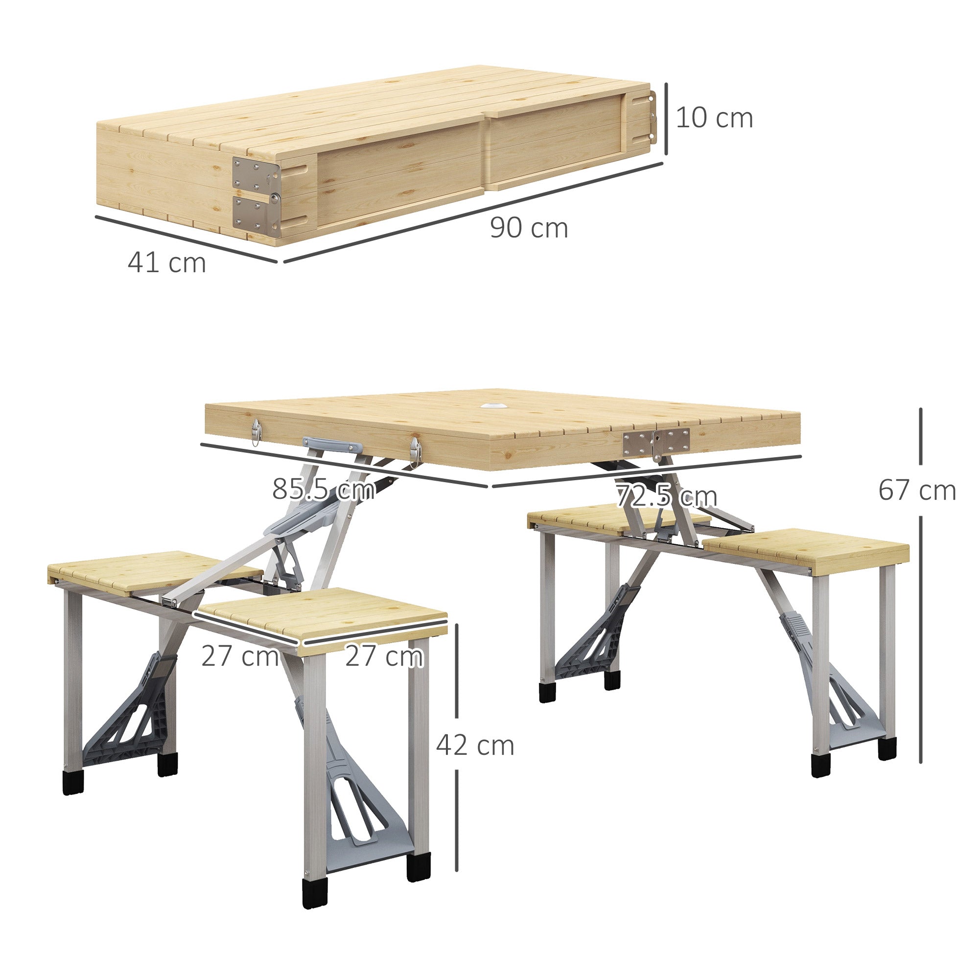 Outsunny Aluminium Frame Folding Picnic Table, Portable Camping Table and Chairs Set with Umbrella Hole - North Peak Garden Furniture