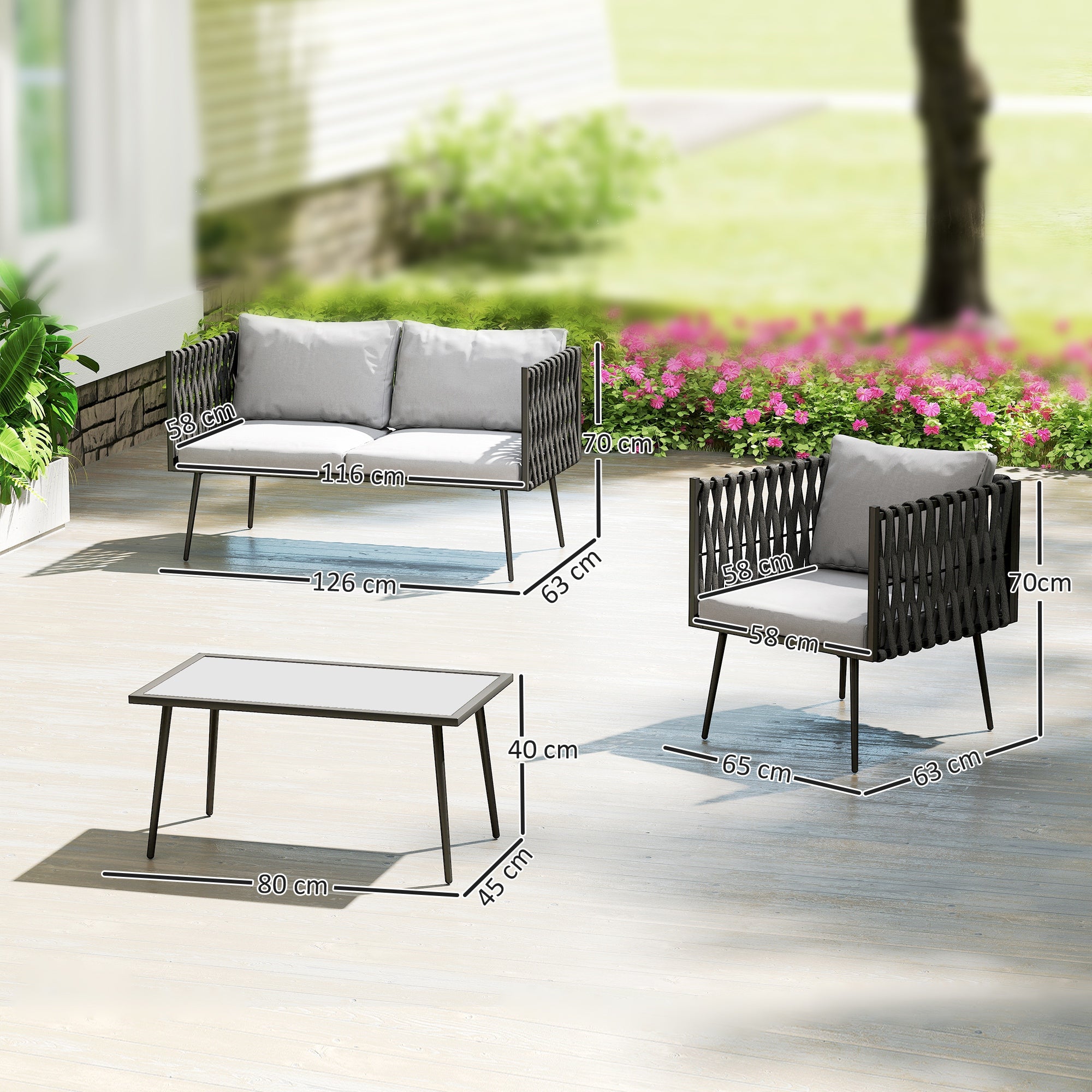 Outsunny 4-Piece Garden Furniture Set with Cushions - Light Grey - North Peak Garden Furniture