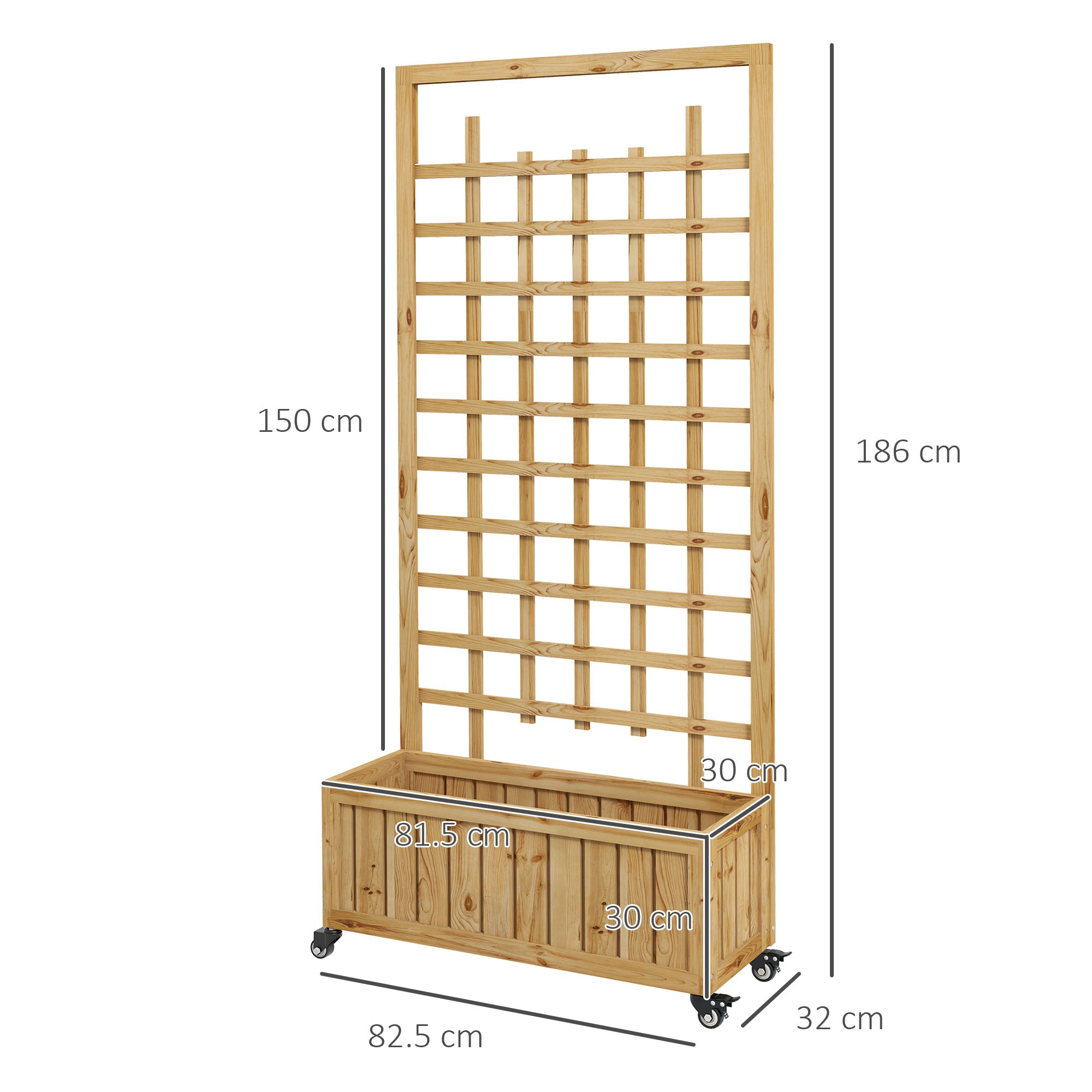 Outsunny Wooden Trellis Planter, Raised Garden Bed with Wheels and Bed Liner, to Climb and Grow Vegetables, Herbs and Flowers - North Peak Garden Furniture