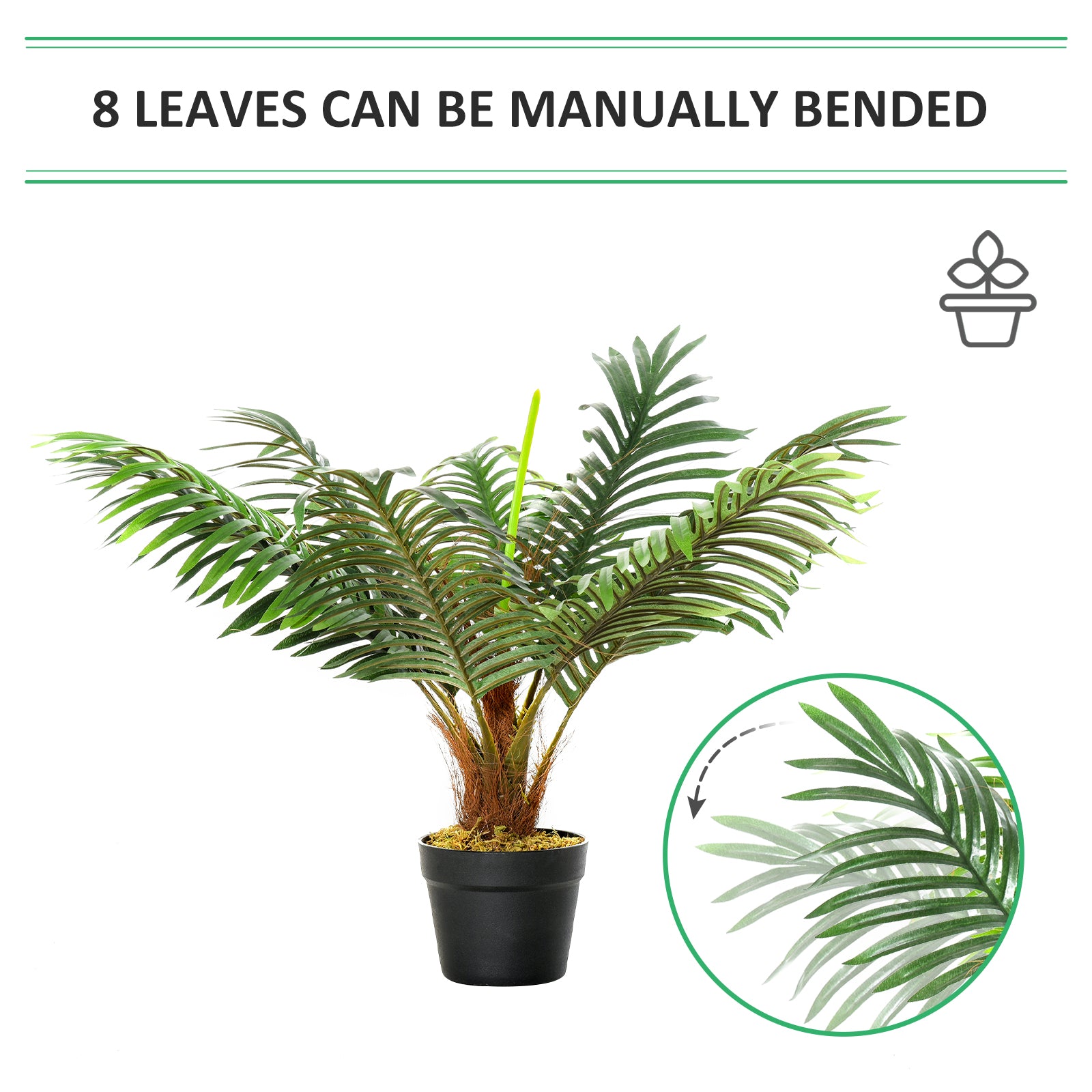 Outsunny 60cm/2FT Artificial Palm Tree Decorative Plant 8 Leaves with Nursery Pot, Fake Tropical Tree for Indoor Outdoor Décor - North Peak Garden Furniture
