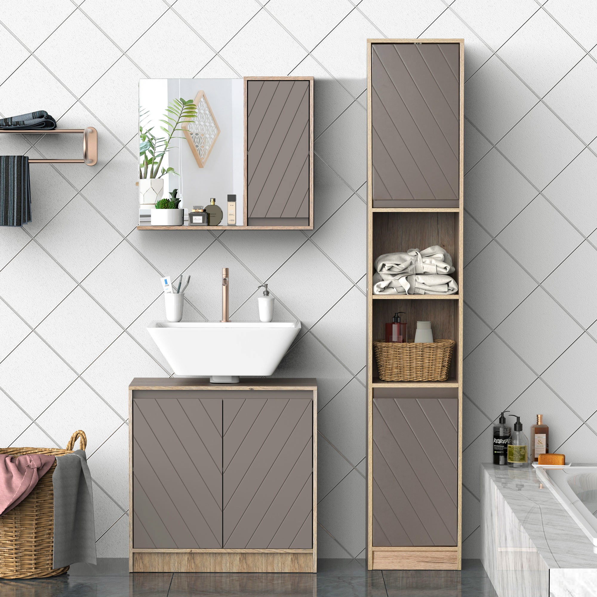 HOMCOM Bathroom Mirror Cabinet, Wall-Mounted Bathroom Cabinet with Mirror and Adjustable Inner Shelf, 57L x 14.2W x49.2H cm - North Peak Garden Furniture