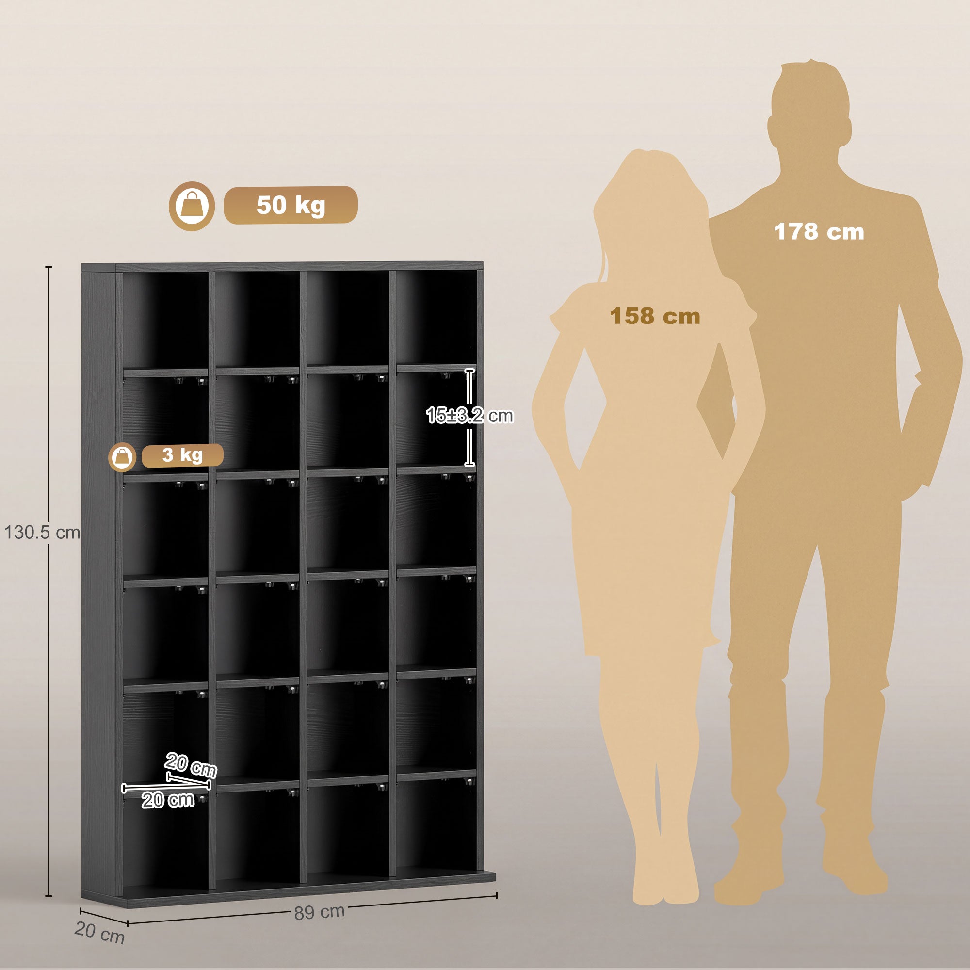 HOMCOM CD Storage Unit with Adjustable Shelves, 89 x 130.5 cm, Black
