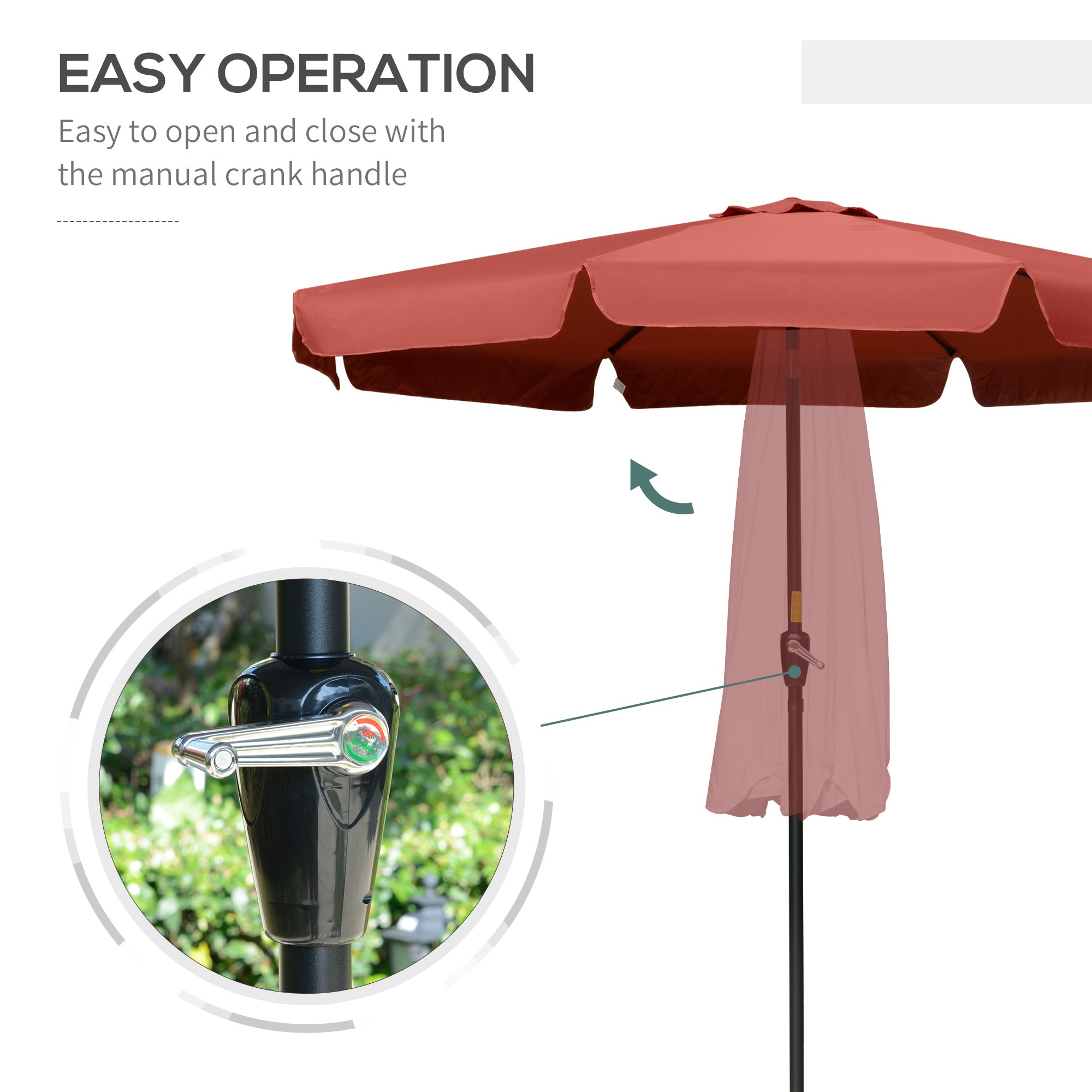 Outsunny 2.7m Patio Parasol Garden Umbrellas Outdoor Sun Shade Table Umbrella with Tilt, Crank, 8 Ribs, Ruffles, Wine Red - North Peak Garden Furniture