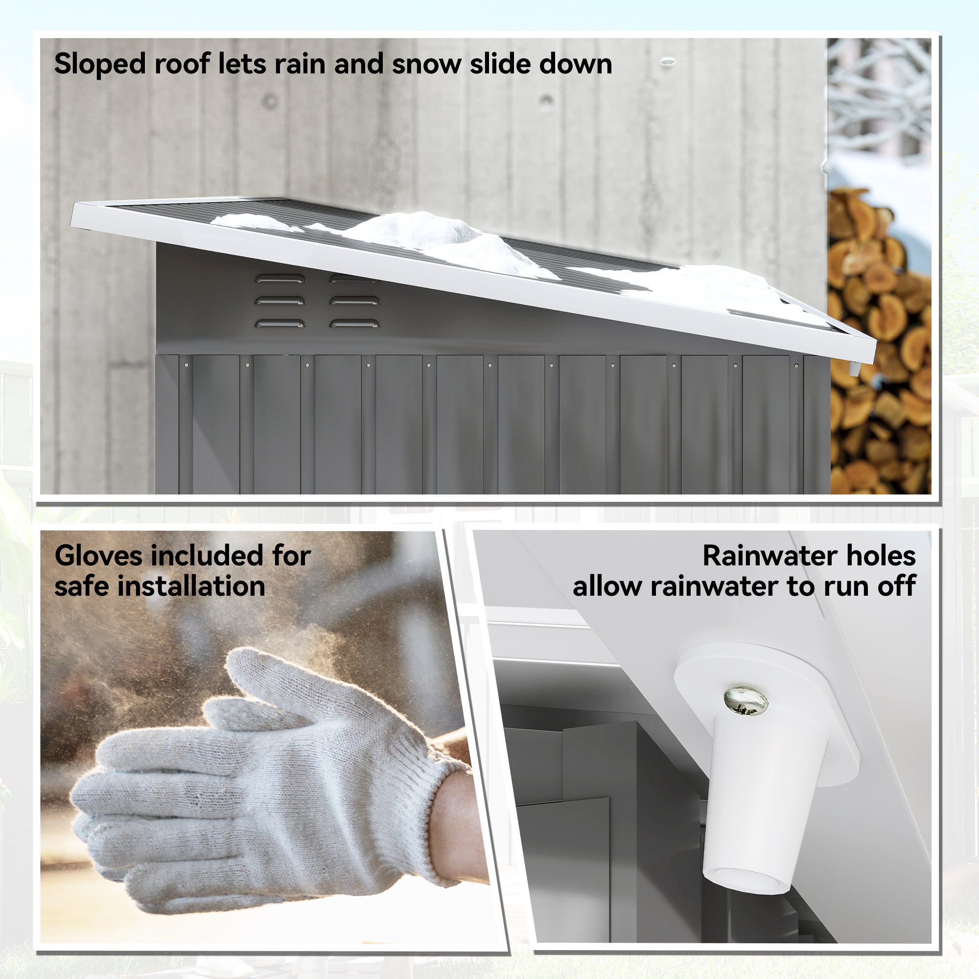 Outsunny 7 x 4ft Eco-friendly Galvanised Steel Garden Shed, with Lock and Gloves, 40kg/㎡ Snow Capacity - Grey