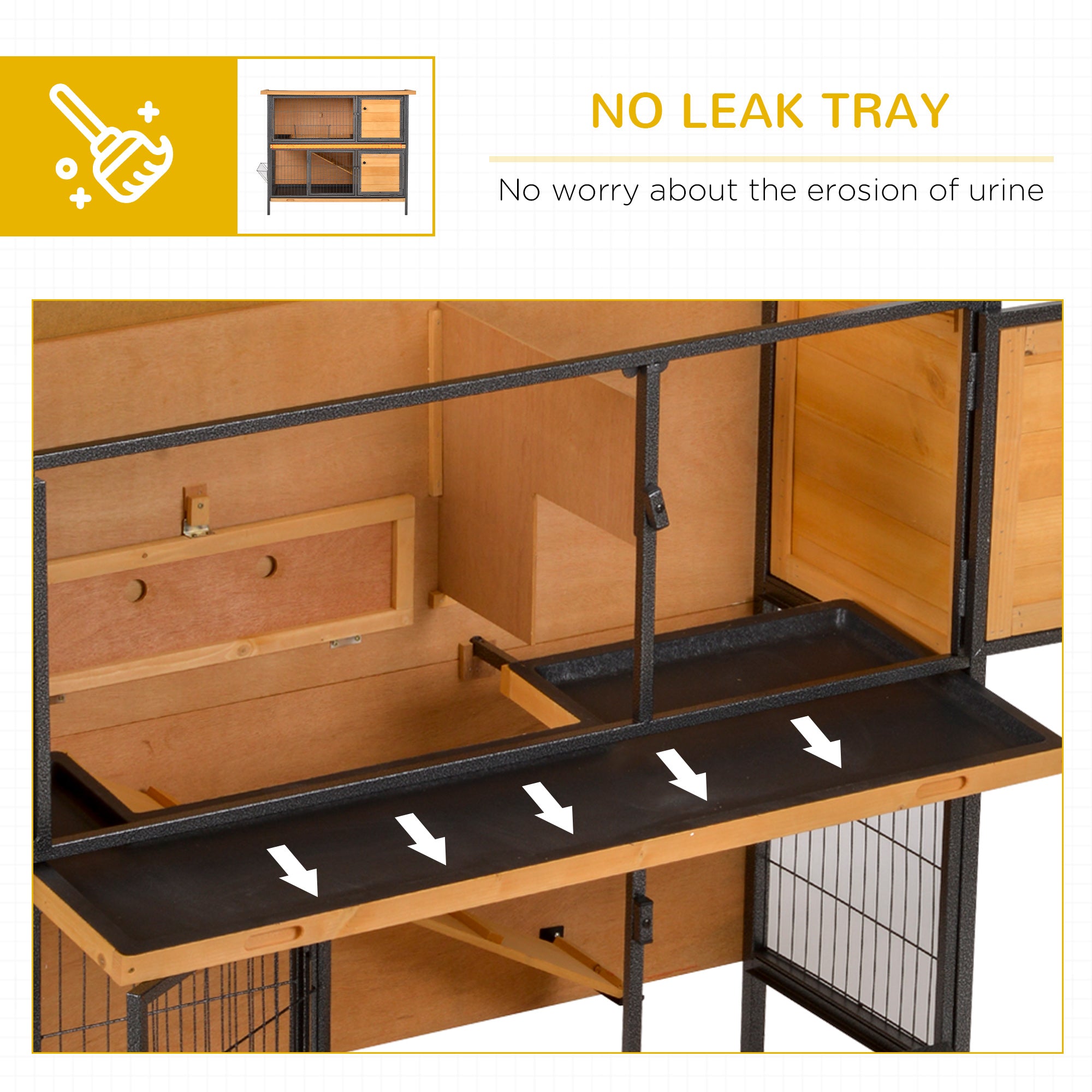 PawHut Rabbit Hutch Outdoor Guinea Pig Hutch Bunny Cage Metal Frame with No-Leak Tray Openable Roof Light Yellow 122 x 50 x 101cm - North Peak Garden Furniture