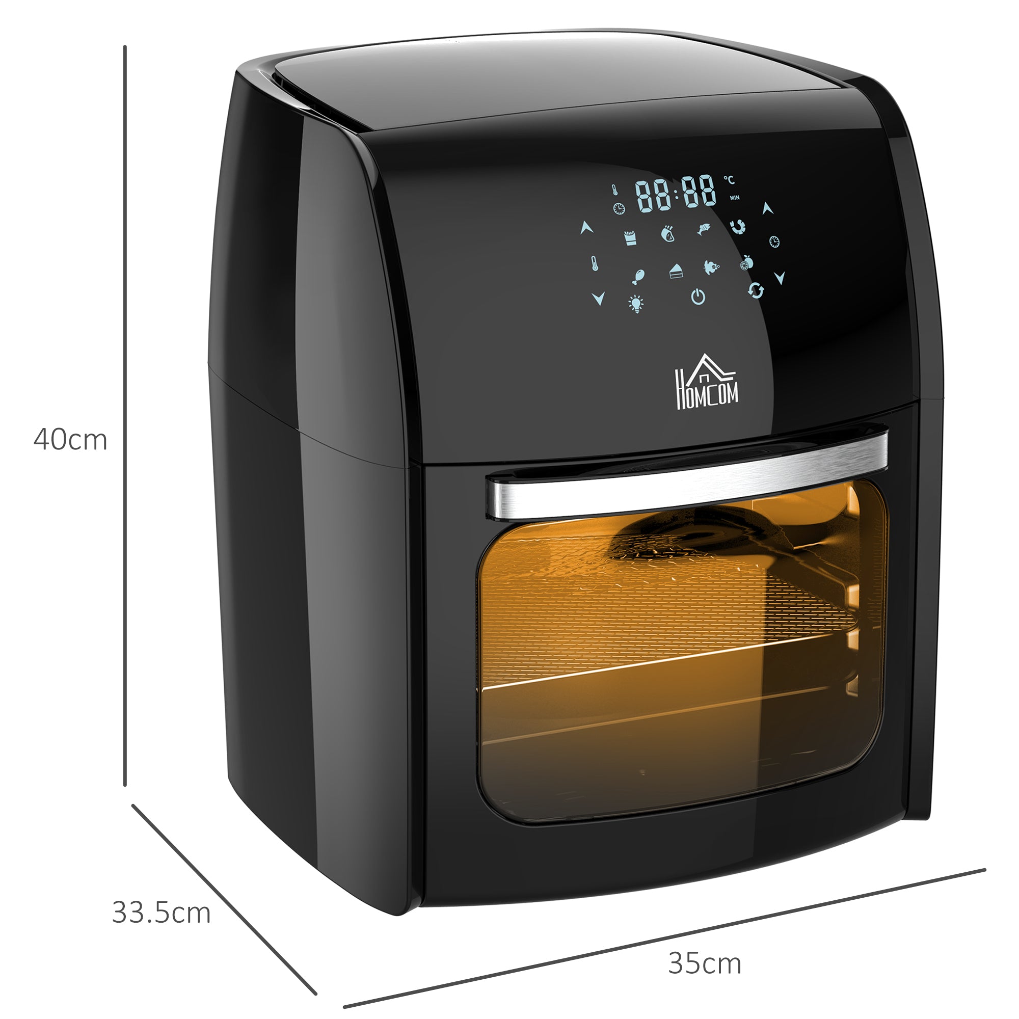 HOMCOM 12L 8 in 1 Digital Air Fryer Oven with Roast, Bake, Dehydrate, 8 Preset Modes, Rapid Air Circulation, Timer, Inner Light, Memory Function, 1800W, Dish Wash Accessory, Black - North Peak Garden Furniture
